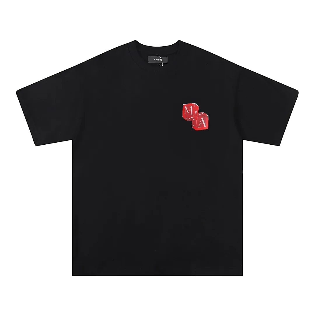 P114 Fabric: 260g double yarn AMIRI 2025 spring and summer new logo round neck T-shirt high street same style for men and women loose classic letter printed short sleeves Color: black. Apricot Size: S M L XL