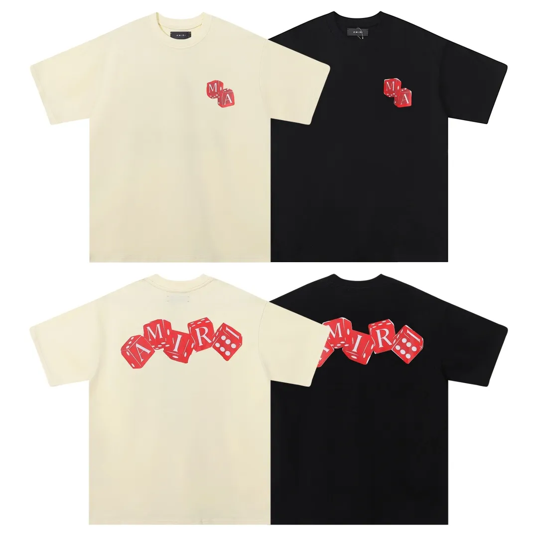 P114 Fabric: 260g double yarn AMIRI 2025 spring and summer new logo round neck T-shirt high street same style for men and women loose classic letter printed short sleeves Color: black. Apricot Size: S M L XL