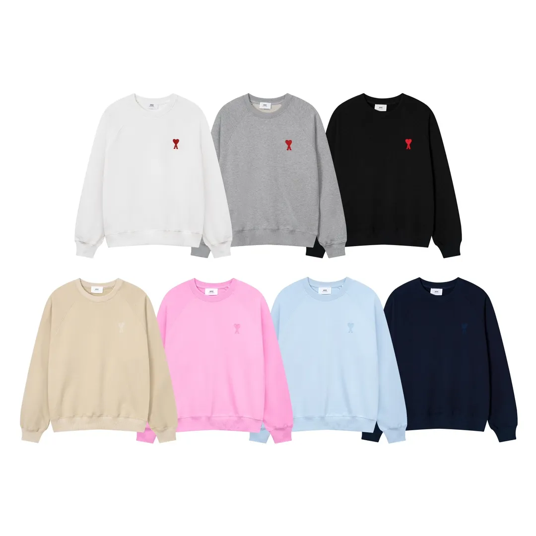 633# Ami Paris 2023 new product love towel embroidered raglan round neck sweatshirt. Customized 400g pure cotton fabric. Same style for men and women. Color: black, white, candy pink, sky blue, floral gray, vanilla apricot, orchid. Size: S-XL
