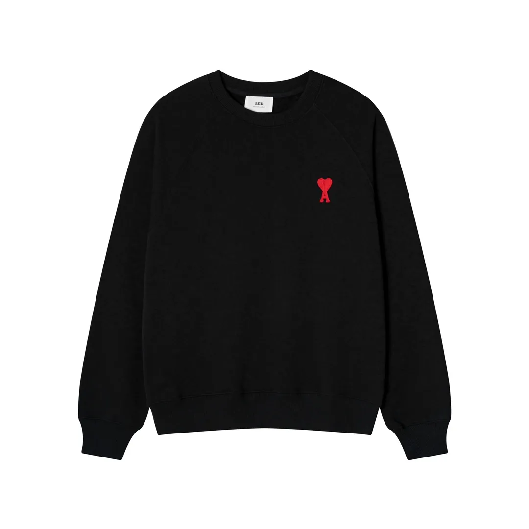 633# Ami Paris 2023 new product love towel embroidered raglan round neck sweatshirt. Customized 400g pure cotton fabric. Same style for men and women. Color: black, white, candy pink, sky blue, floral gray, vanilla apricot, orchid. Size: S-XL