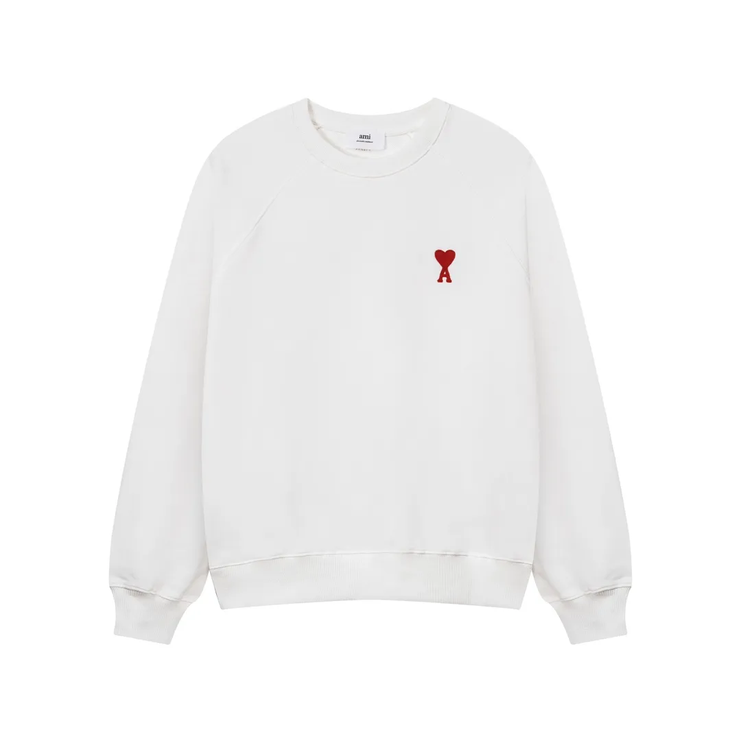 633# Ami Paris 2023 new product love towel embroidered raglan round neck sweatshirt. Customized 400g pure cotton fabric. Same style for men and women. Color: black, white, candy pink, sky blue, floral gray, vanilla apricot, orchid. Size: S-XL