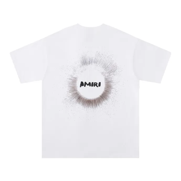 Style number: 725 P126 Fabric: 260g double yarn AMIRI 2025 spring and summer new logo round neck T-shirt high street unisex loose classic letter sun black hole star short sleeve Color: black. White Size: S M L XL