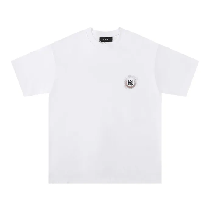 Style number: 725 P126 Fabric: 260g double yarn AMIRI 2025 spring and summer new logo round neck T-shirt high street unisex loose classic letter sun black hole star short sleeve Color: black. White Size: S M L XL