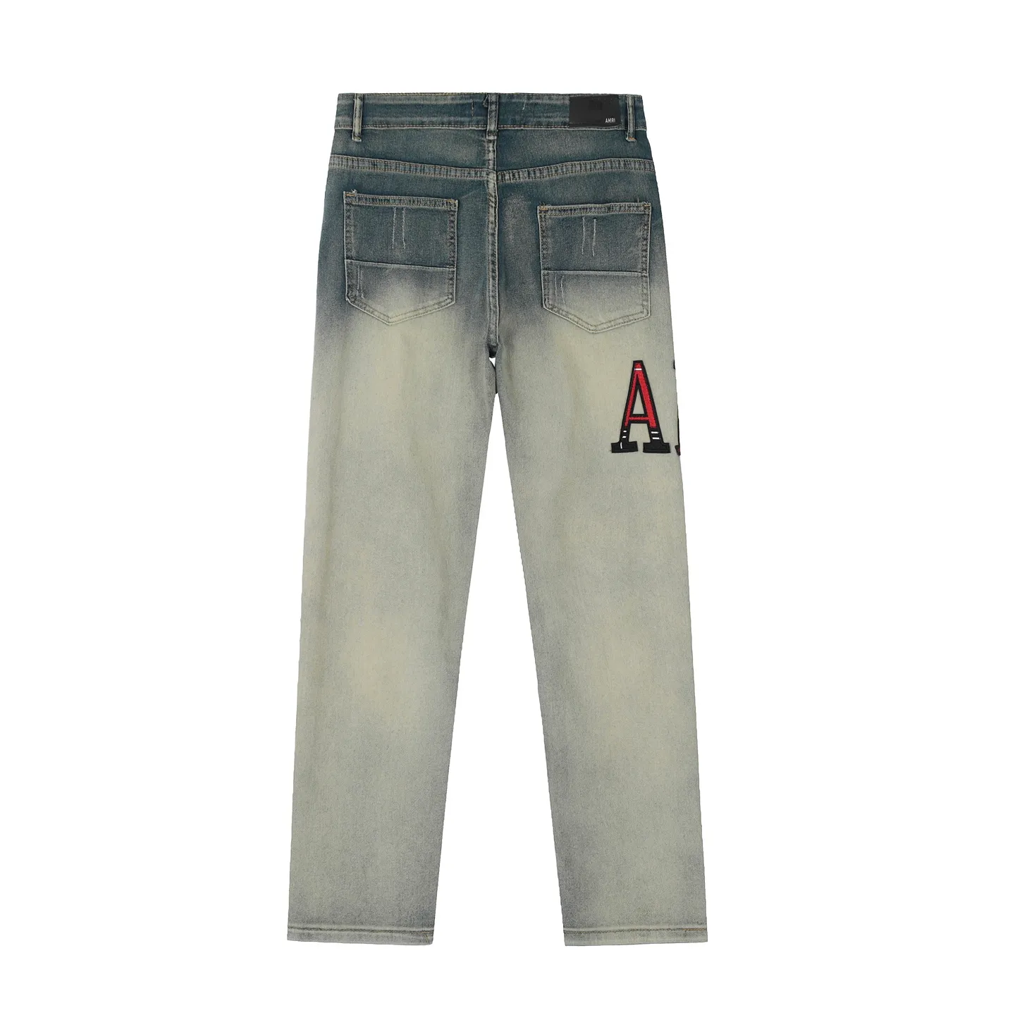 #M49 P168💰 Amiri classic embroidered patched leather distressed lettered jeans. Slim fit jeans. Produced by a major washed factory. Full of high-end feel. Partial destruction of the knees and patchwork design. Already used as a facade design. Leather waist nameplate. The focus of this style is not on the washing, but on the destroyed shape and version. The secret lies in the craftsmanship of the master. The cost of post-processing, grinding, cutting, etc. is far beyond the cost of assembly line products. Color: Picture color Size: 30-32-34-36
