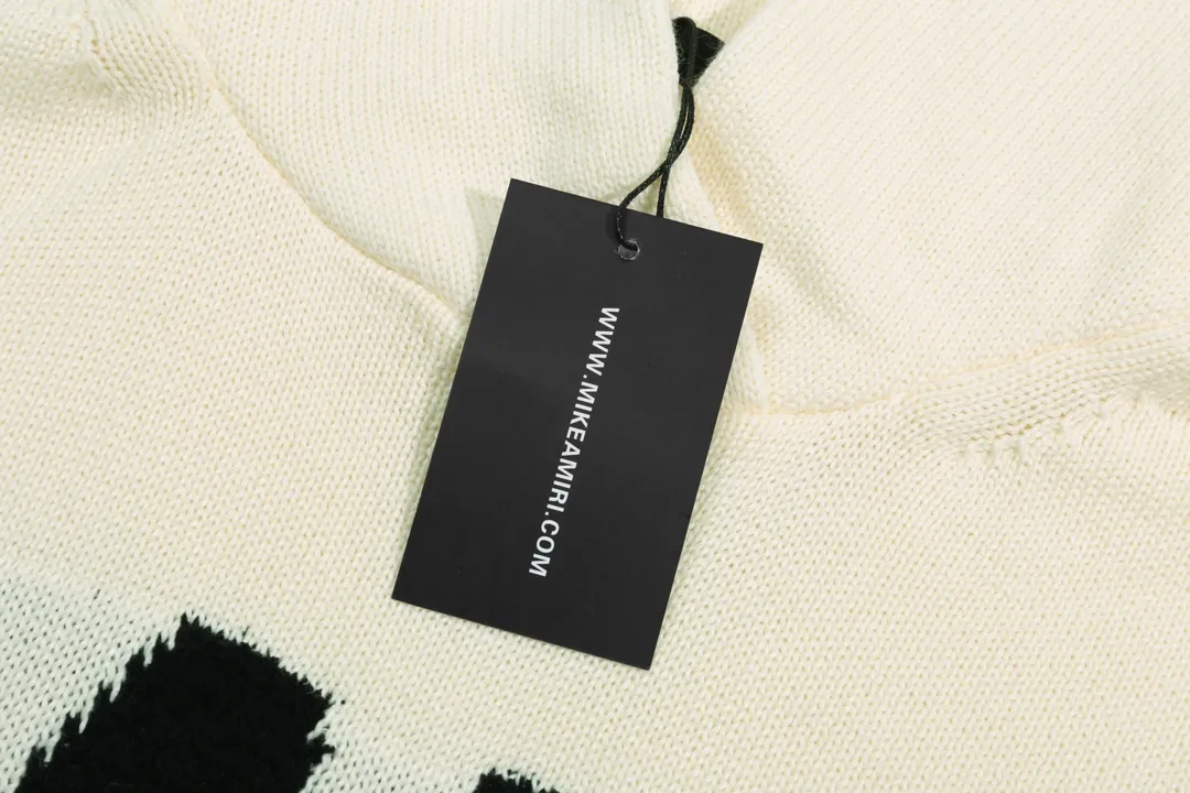 P300 AMIRI New Letter Logo Jacquard Tassel Destroyed Hole Hooded Sweater Color: White Black Size: S M L XL XXL