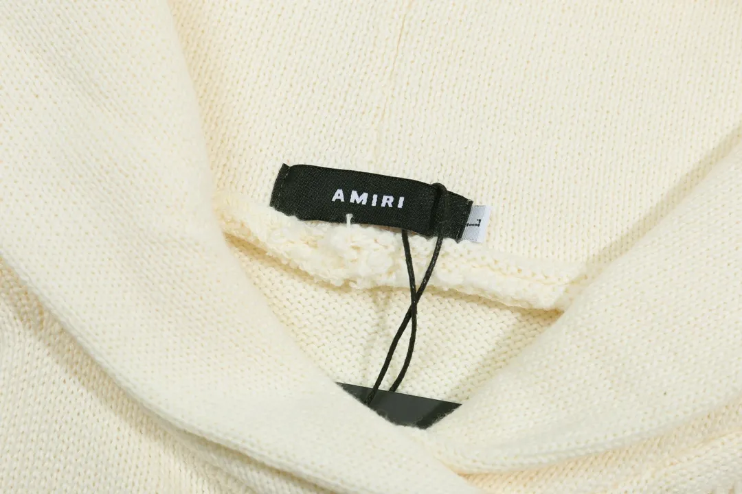 P300 AMIRI New Letter Logo Jacquard Tassel Destroyed Hole Hooded Sweater Color: White Black Size: S M L XL XXL