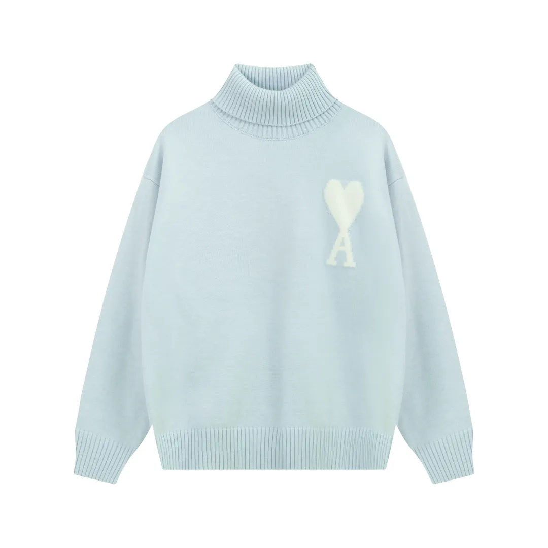 A8145# AMI Paris 2023 new autumn and winter big love alpaca blended soft and waxy knitted turtleneck cloud sweater Oversize version for men and women Color: blue yellow pink purple gray Size: S-XL