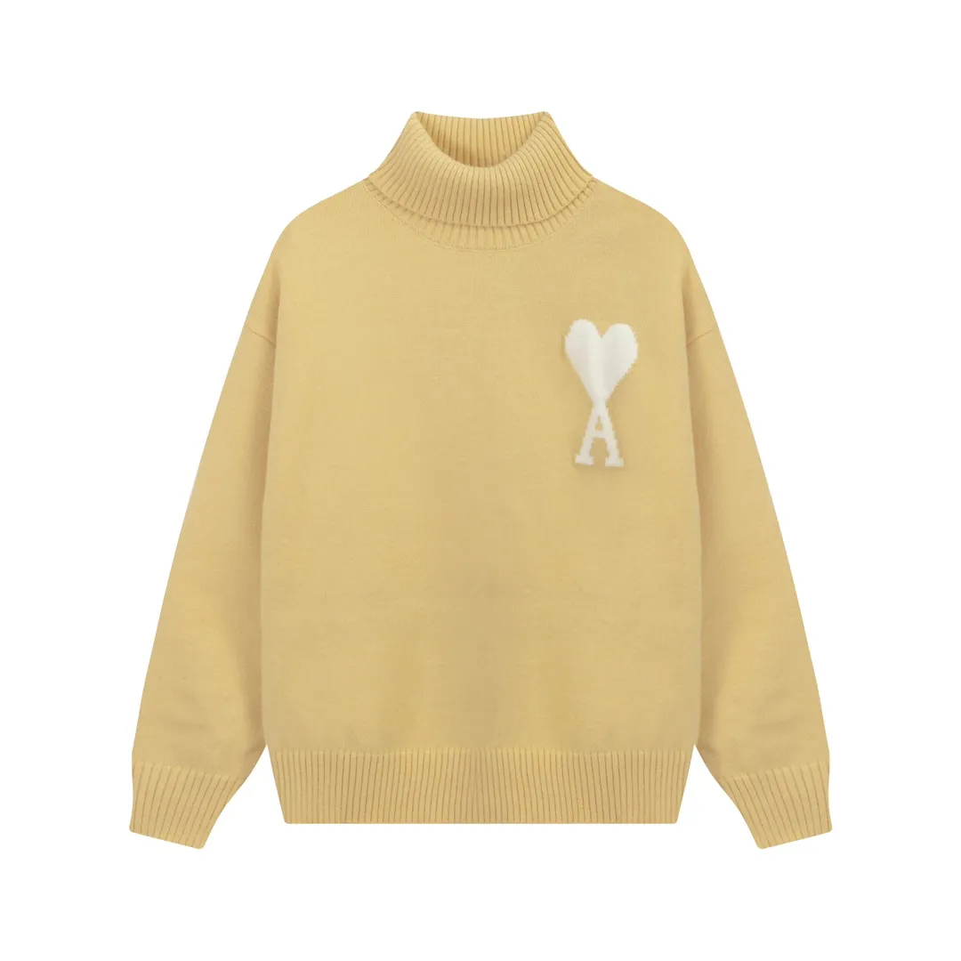 A8145# AMI Paris 2023 new autumn and winter big love alpaca blended soft and waxy knitted turtleneck cloud sweater Oversize version for men and women Color: blue yellow pink purple gray Size: S-XL