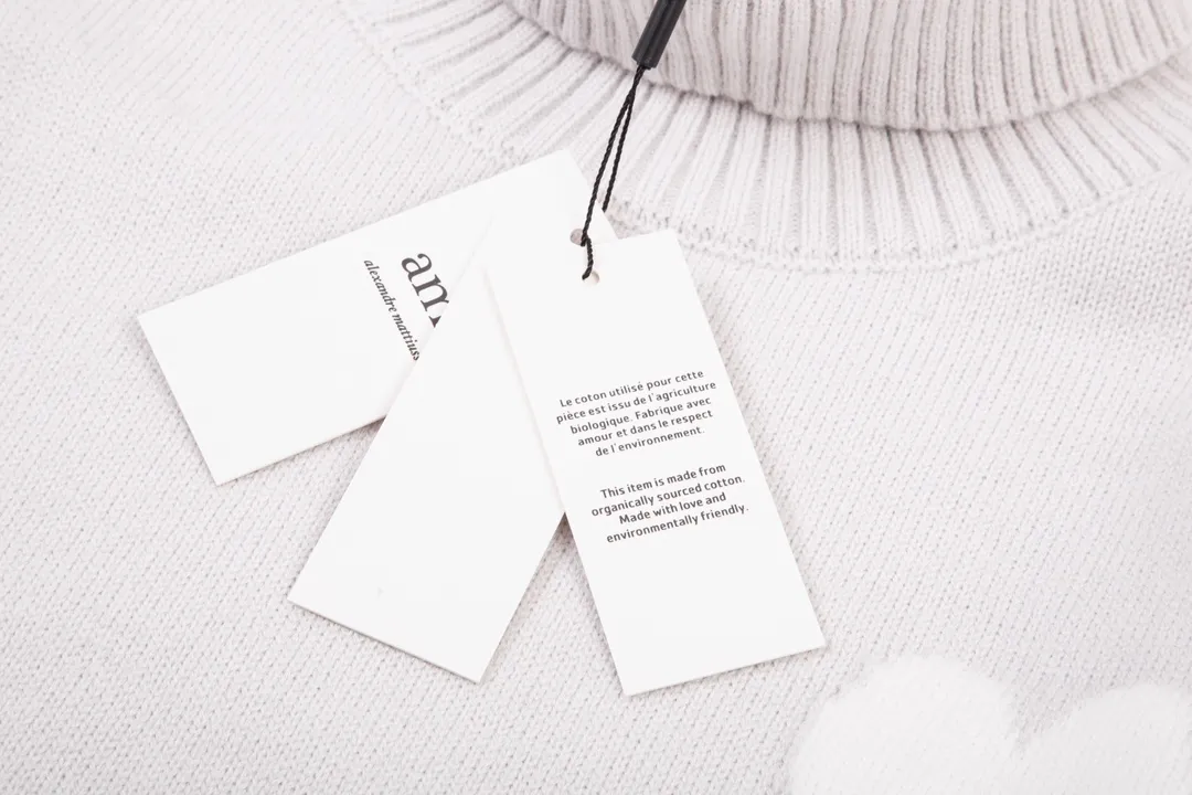 A8145# AMI Paris 2023 new autumn and winter big love alpaca blended soft and waxy knitted turtleneck cloud sweater Oversize version for men and women Color: blue yellow pink purple gray Size: S-XL