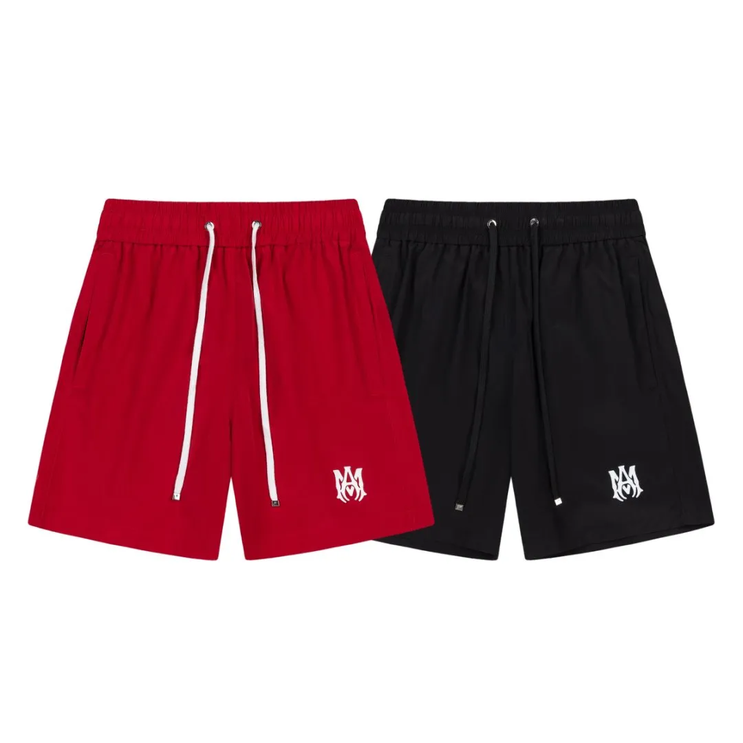 DK019#P220, AMIRI engraved film logo, cool and skin-friendly casual sports beach pants, color: black, Chinese red, size: S M L XL