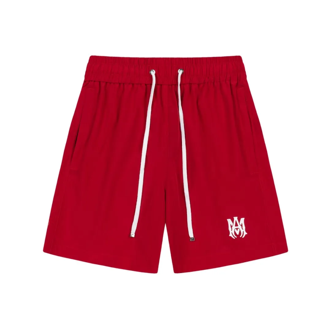 DK019#P220, AMIRI engraved film logo, cool and skin-friendly casual sports beach pants, color: black, Chinese red, size: S M L XL