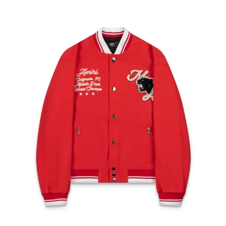 7185#P456, AMIRI leopard head towel embroidered logo, color: Chinese red, size: S M L XL