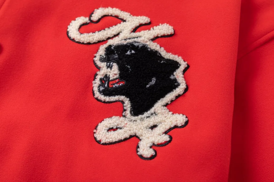 7185#P456, AMIRI leopard head towel embroidered logo, color: Chinese red, size: S M L XL