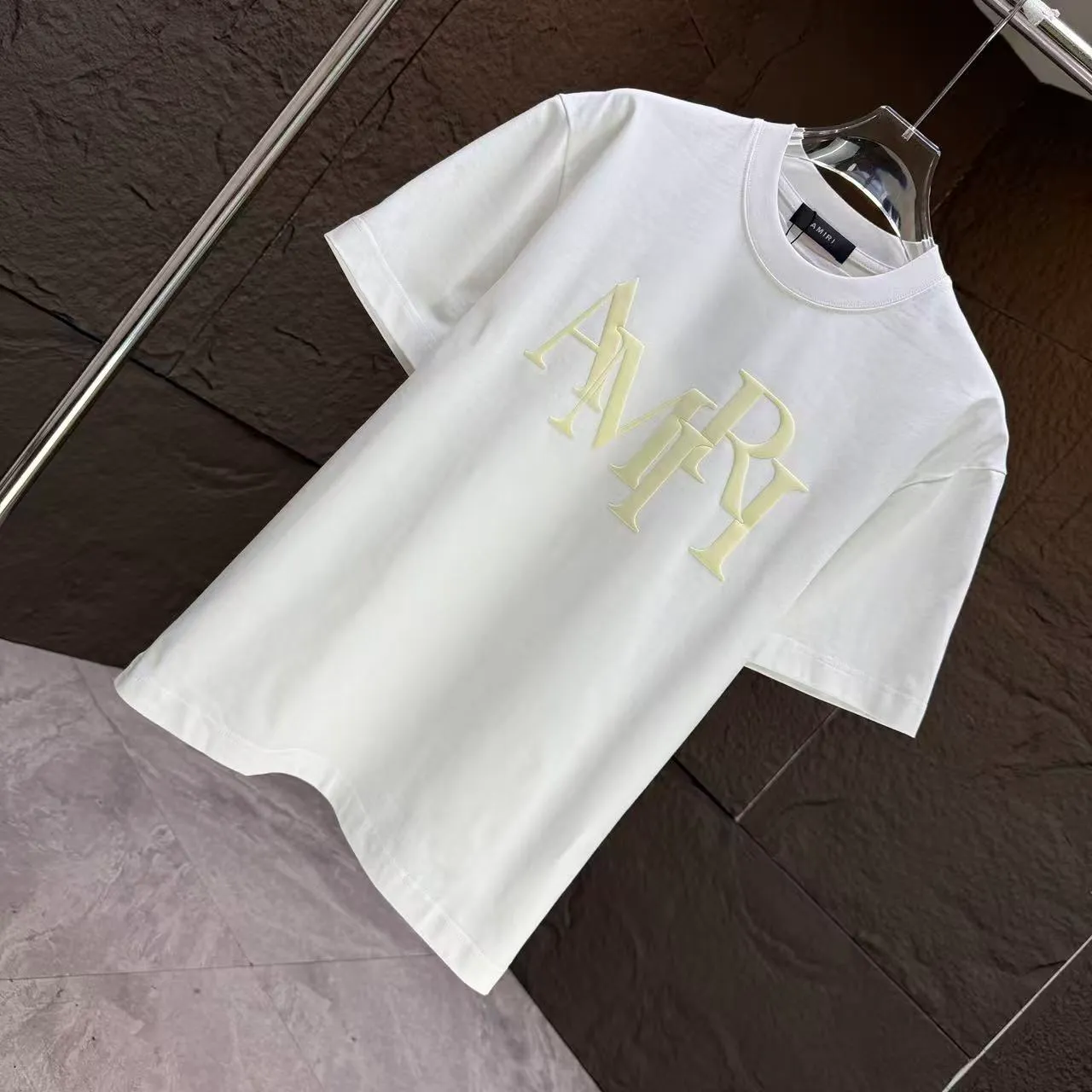P140 AMIRI* 2025 autumn and winter new short-sleeved T-shirt, customized pure cotton letter logo, three-dimensional foaming, color: black, white, smart color, dark blue, code number: S M L XL XXL