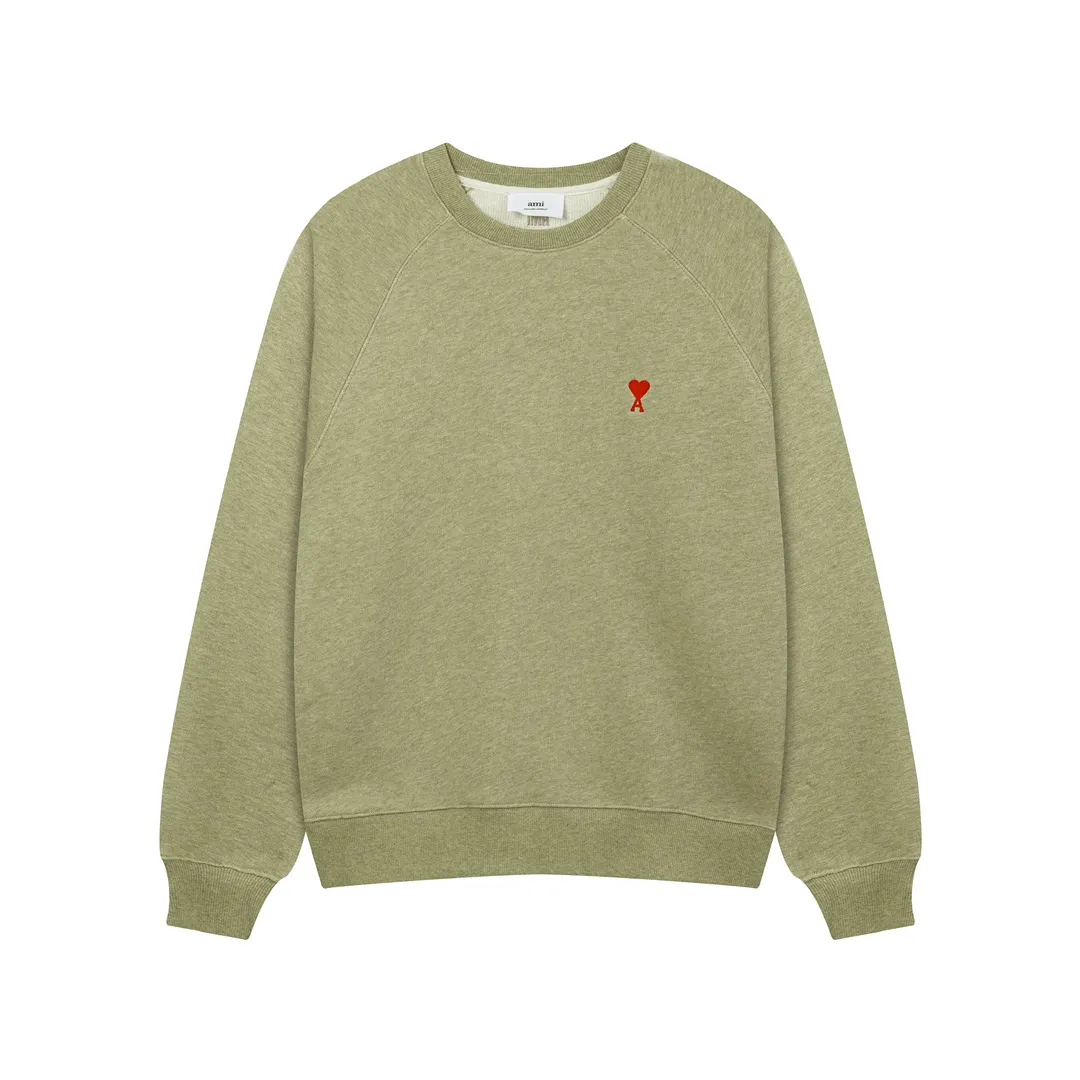 653# AMI Paris 2024 new autumn and winter new colors small love raglan round neck sweatshirt Floral series original fabric custom-made 420g pure cotton fabric same style for men and women Color: sand green floral blue oatmeal code number: S-XL