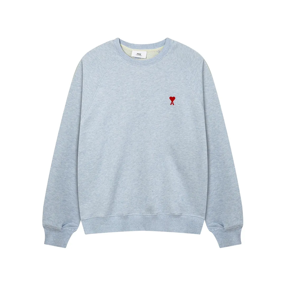 653# AMI Paris 2024 new autumn and winter new colors small love raglan round neck sweatshirt Floral series original fabric custom-made 420g pure cotton fabric same style for men and women Color: sand green floral blue oatmeal code number: S-XL