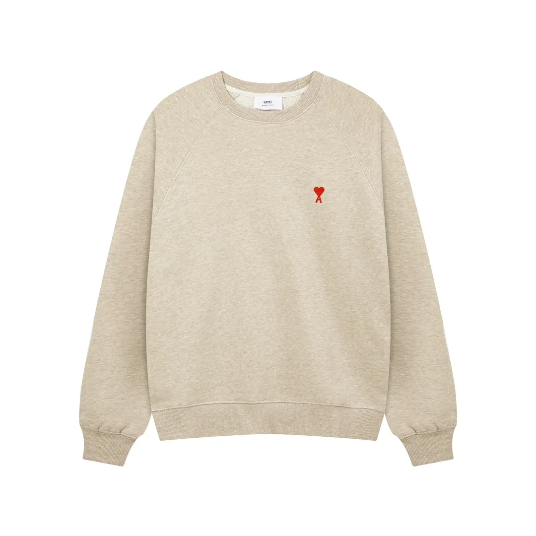 653# AMI Paris 2024 new autumn and winter new colors small love raglan round neck sweatshirt Floral series original fabric custom-made 420g pure cotton fabric same style for men and women Color: sand green floral blue oatmeal code number: S-XL