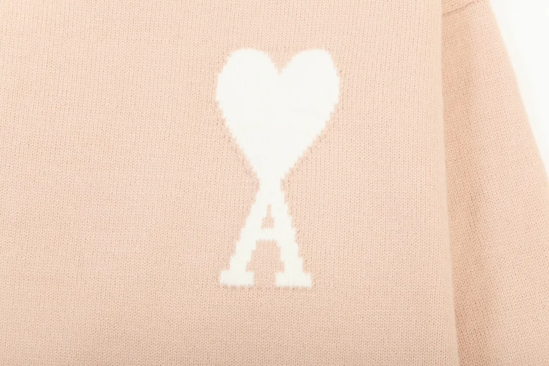 A8143# AMI Paris 2023 new autumn and winter big love alpaca blended soft and waxy knitted round neck cloud sweater Oversize version for men and women Color: blue yellow pink purple gray Size: S-XL