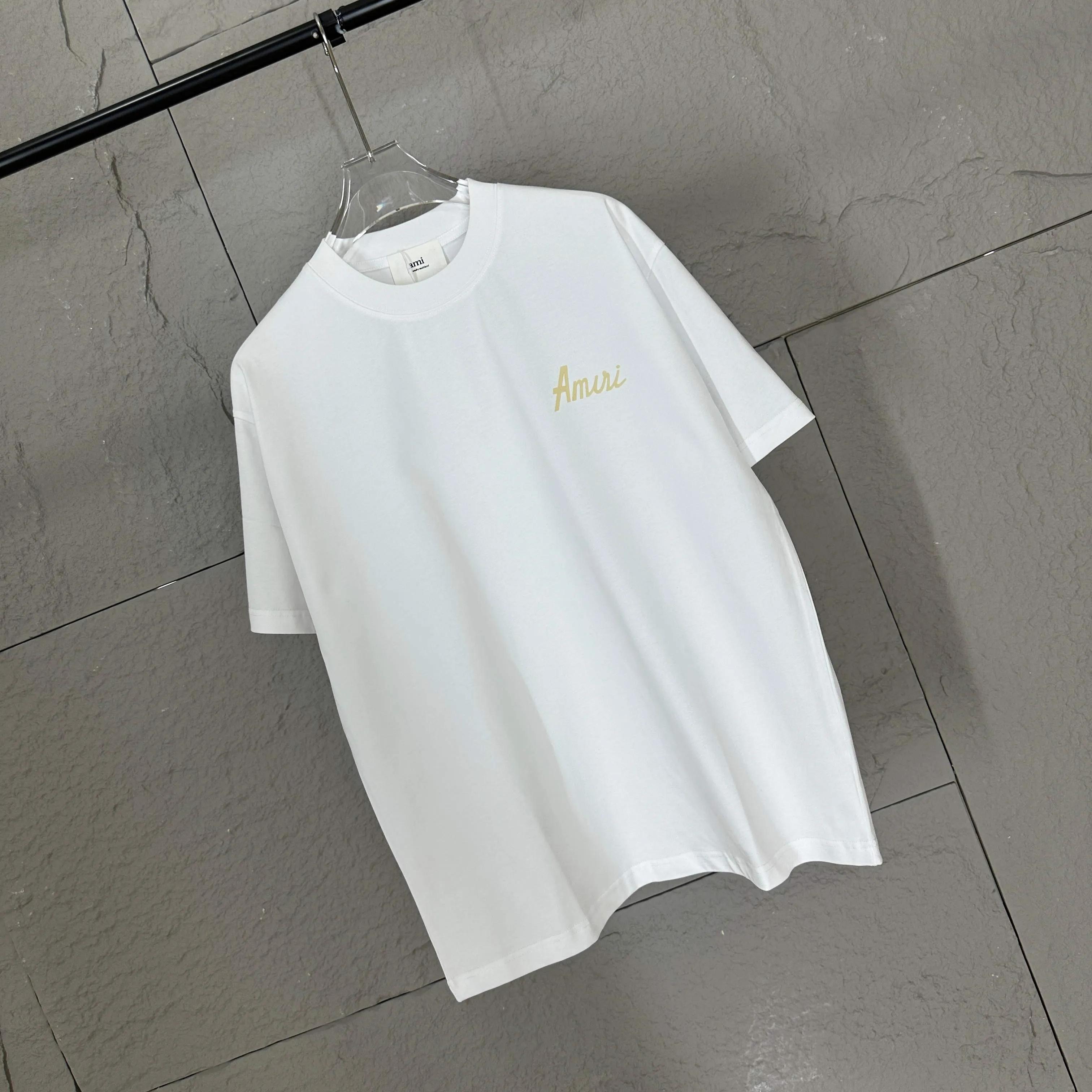 🅿️190 Ami Love 2025 Spring and Summer Style Classic Simple Flocking Three-dimensional Love Letters Personalized Logo Customized Double Yarn Plain Cotton Fabric Short Sleeve T-shirt Unisex Color: Black White Size: S (90-130 catties) M (120-150 catties) L (140-165 catties) XL (160-180 catties) XXL (180-210 pounds)