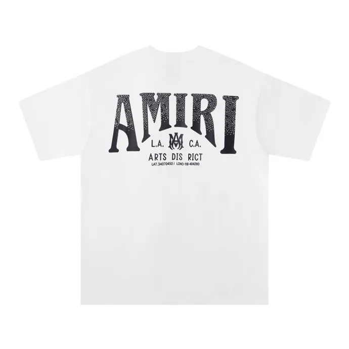 P126 Fabric: 260g double yarn AMIRI 2025 spring and summer new logo round neck T-shirt high street same style for men and women loose classic letter hot silver print short sleeves Color: black. White Size: S M L XL
