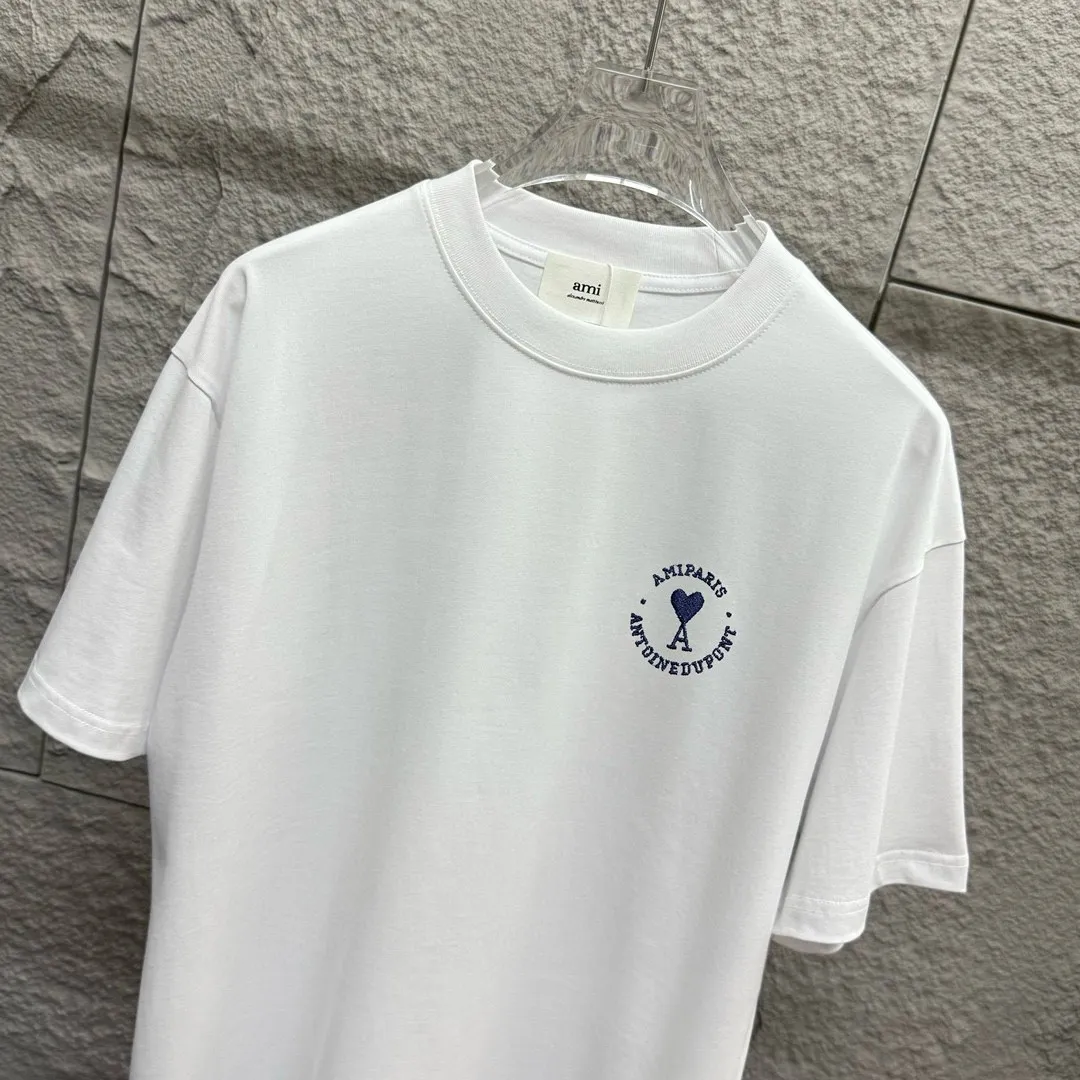 🅿️180 Ami* 2025 Spring and Summer New Style Embroidered Circle Little Love Customized Double Yarn Plain Cotton Fabric Short Sleeve T-shirt Uniform for Men and Women Color: Black White Size: S (90-130kg) M (120-150kg) L (140-165kg) XL (160-180kg) XXL (180-210kg)