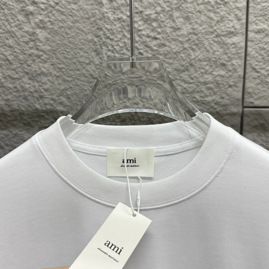 🅿️180 Ami* 2025 Spring and Summer New Style Embroidered Circle Little Love Customized Double Yarn Plain Cotton Fabric Short Sleeve T-shirt Uniform for Men and Women Color: Black White Size: S (90-130kg) M (120-150kg) L (140-165kg) XL (160-180kg) XXL (180-210kg)