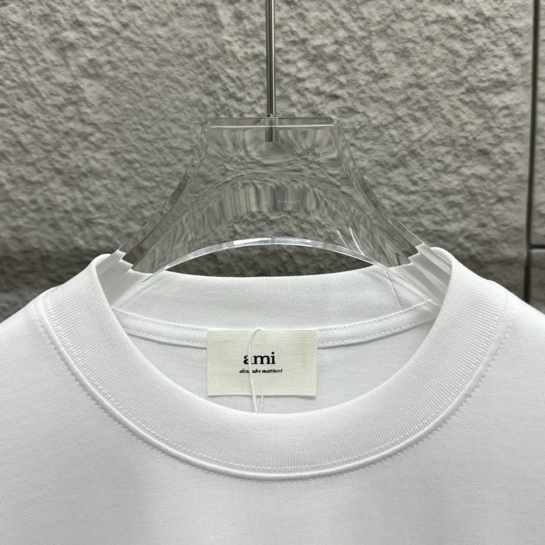 🅿️180 Ami* 2025 Spring and Summer New Style Embroidered Circle Little Love Customized Double Yarn Plain Cotton Fabric Short Sleeve T-shirt Uniform for Men and Women Color: Black White Size: S (90-130kg) M (120-150kg) L (140-165kg) XL (160-180kg) XXL (180-210kg)