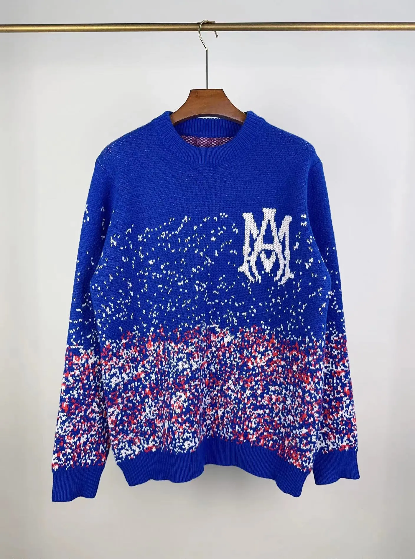 P240 🎉AMIRI wool sweater, star-filled Amiri exclusive logo jacquard on the front, letter logo jacquard on the back Color: Red Blue Size: S M L XL XXL