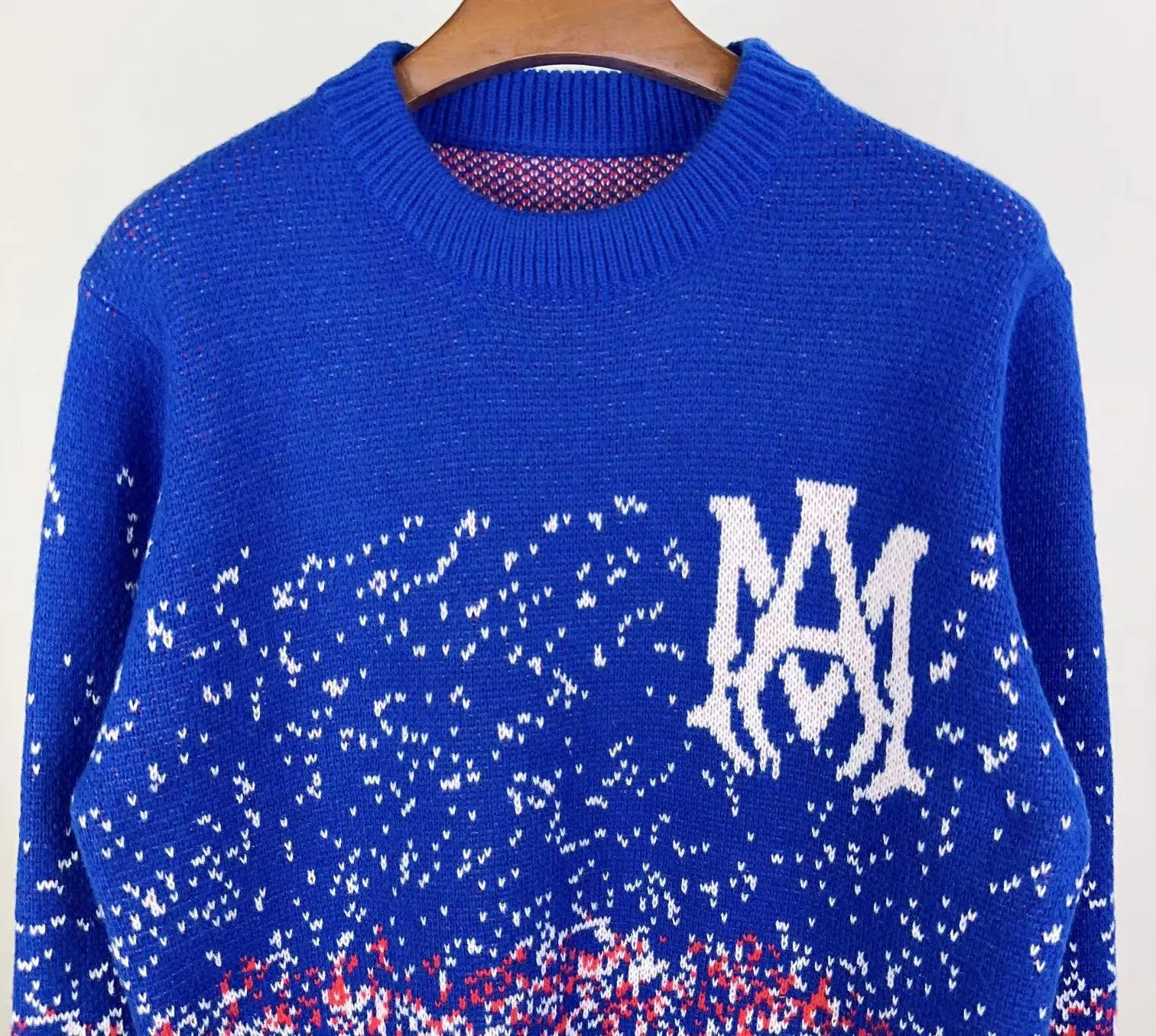 P240 🎉AMIRI wool sweater, star-filled Amiri exclusive logo jacquard on the front, letter logo jacquard on the back Color: Red Blue Size: S M L XL XXL