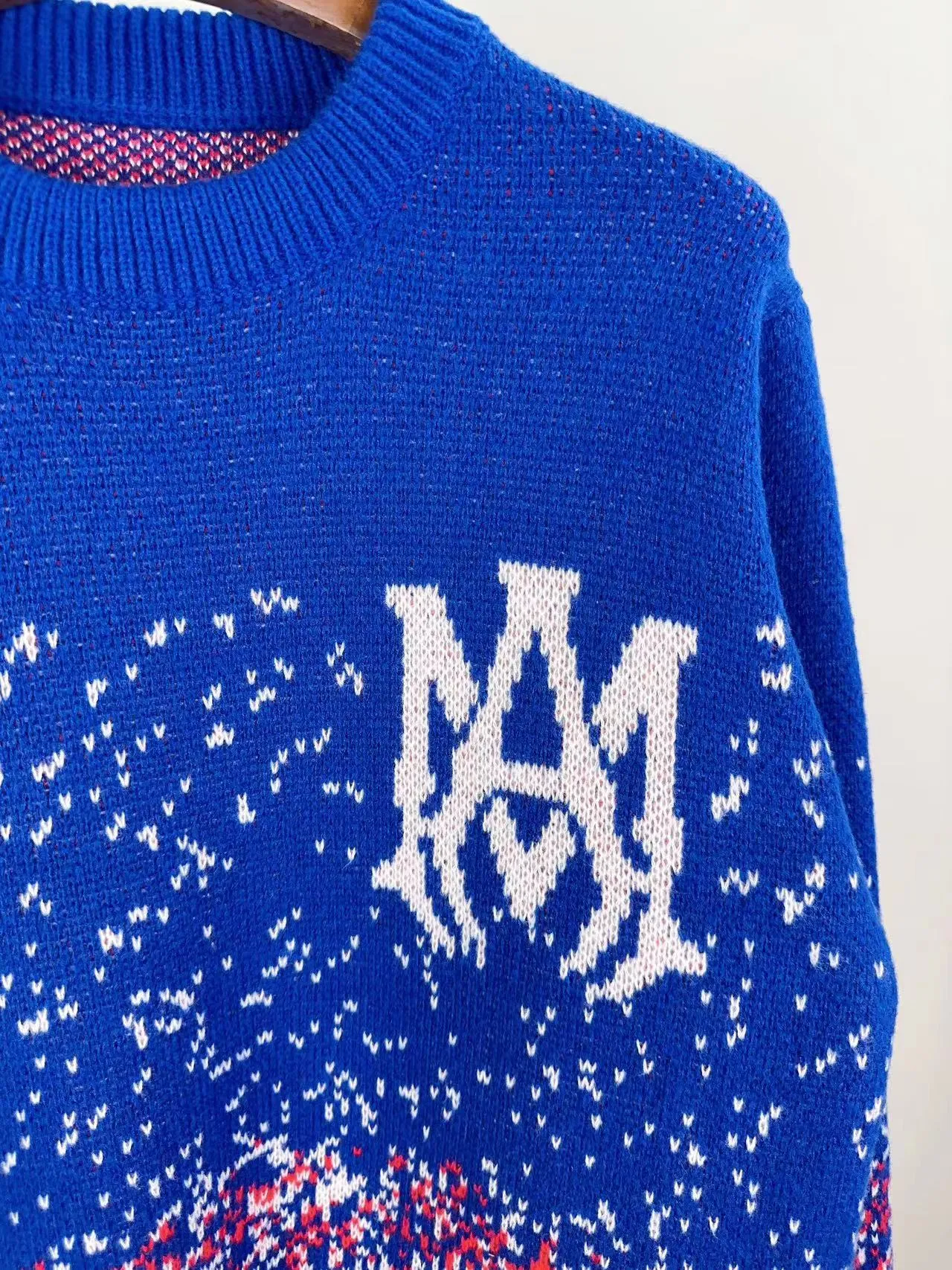 P240 🎉AMIRI wool sweater, star-filled Amiri exclusive logo jacquard on the front, letter logo jacquard on the back Color: Red Blue Size: S M L XL XXL