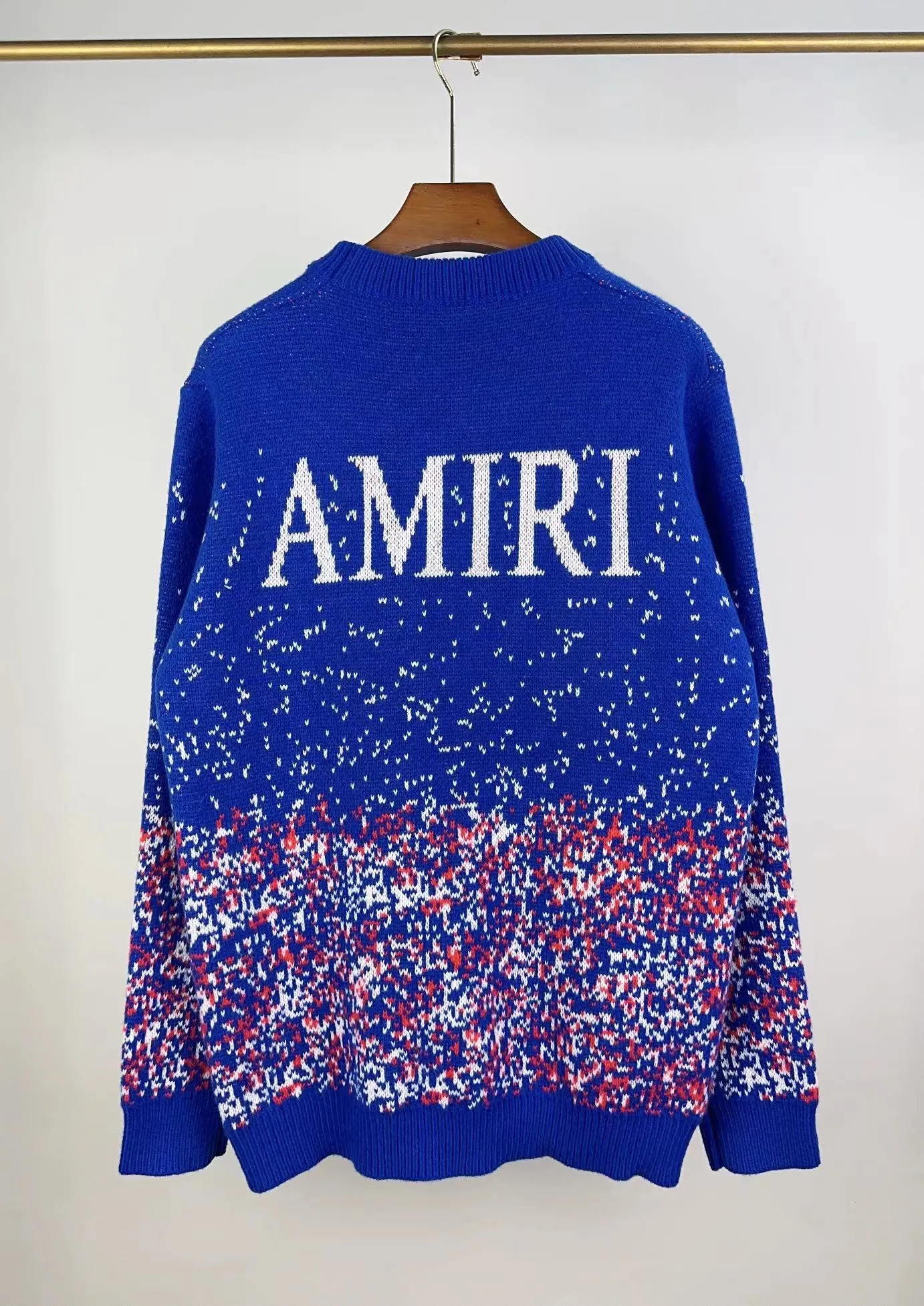 P240 🎉AMIRI wool sweater, star-filled Amiri exclusive logo jacquard on the front, letter logo jacquard on the back Color: Red Blue Size: S M L XL XXL