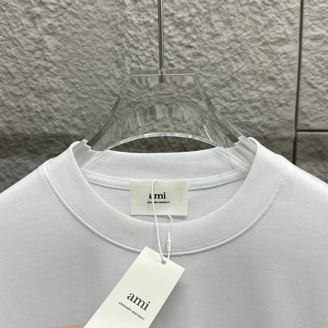 🅿️180 Ami* 2025 spring and summer new Ami rainbow love print Customized double yarn plain cotton fabric Short-sleeved T-shirt Unisex Color: Black White Floral Gray Angora Red Size: S (90-130 catties) M (120-150 catties) L (140-165 catties) XL (160-180 catties) XXL (180-210 pounds)