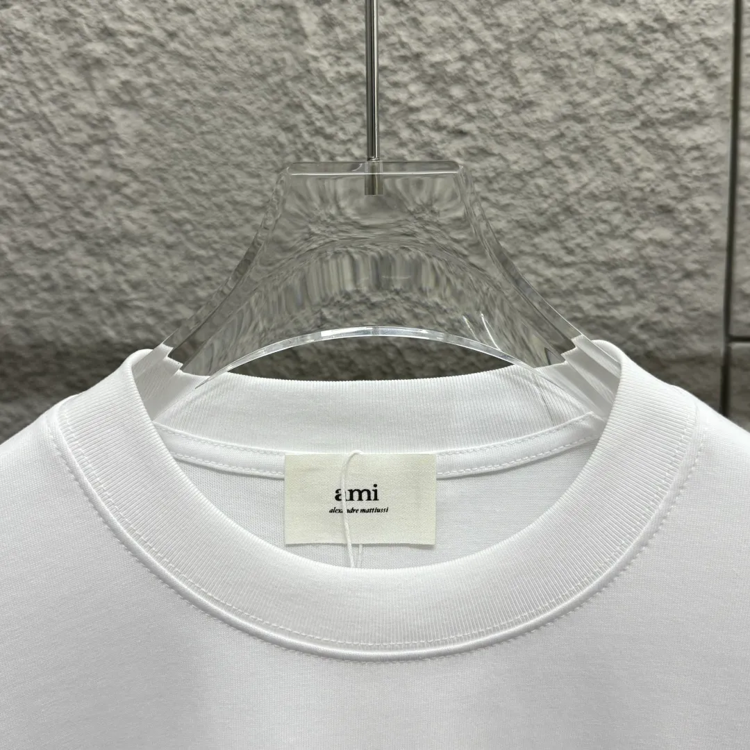 🅿️180 Ami* 2025 spring and summer new Ami rainbow love print Customized double yarn plain cotton fabric Short-sleeved T-shirt Unisex Color: Black White Floral Gray Angora Red Size: S (90-130 catties) M (120-150 catties) L (140-165 catties) XL (160-180 catties) XXL (180-210 pounds)