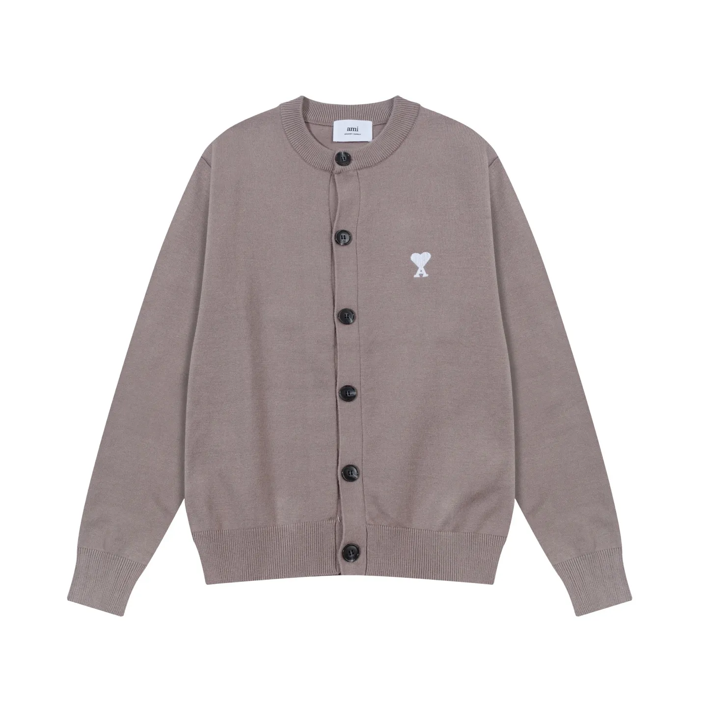 A8190# Ami Paris 2025 autumn and winter new product small love white heart embroidered cardigan round neck wool 12-needle sweater thin sweater for men and women, color: yellow gray, size: S-XL