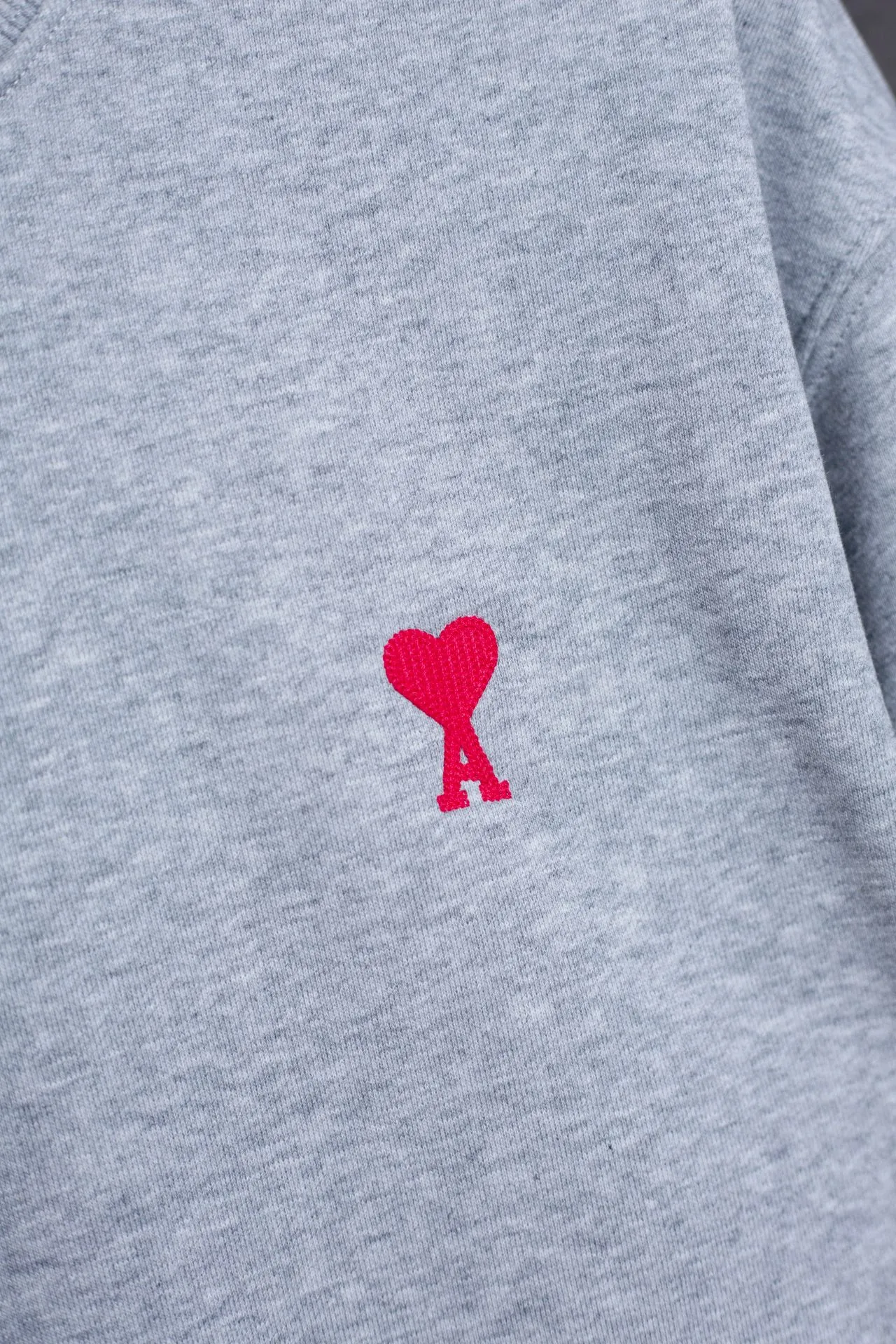 P146 AMI 25 autumn and winter new classic little love embroidered pullover sweatshirt, customized 360g pure cotton fabric, high version, new main wheat, washed wheat, same style for men and women, color: gray, size: S-XL