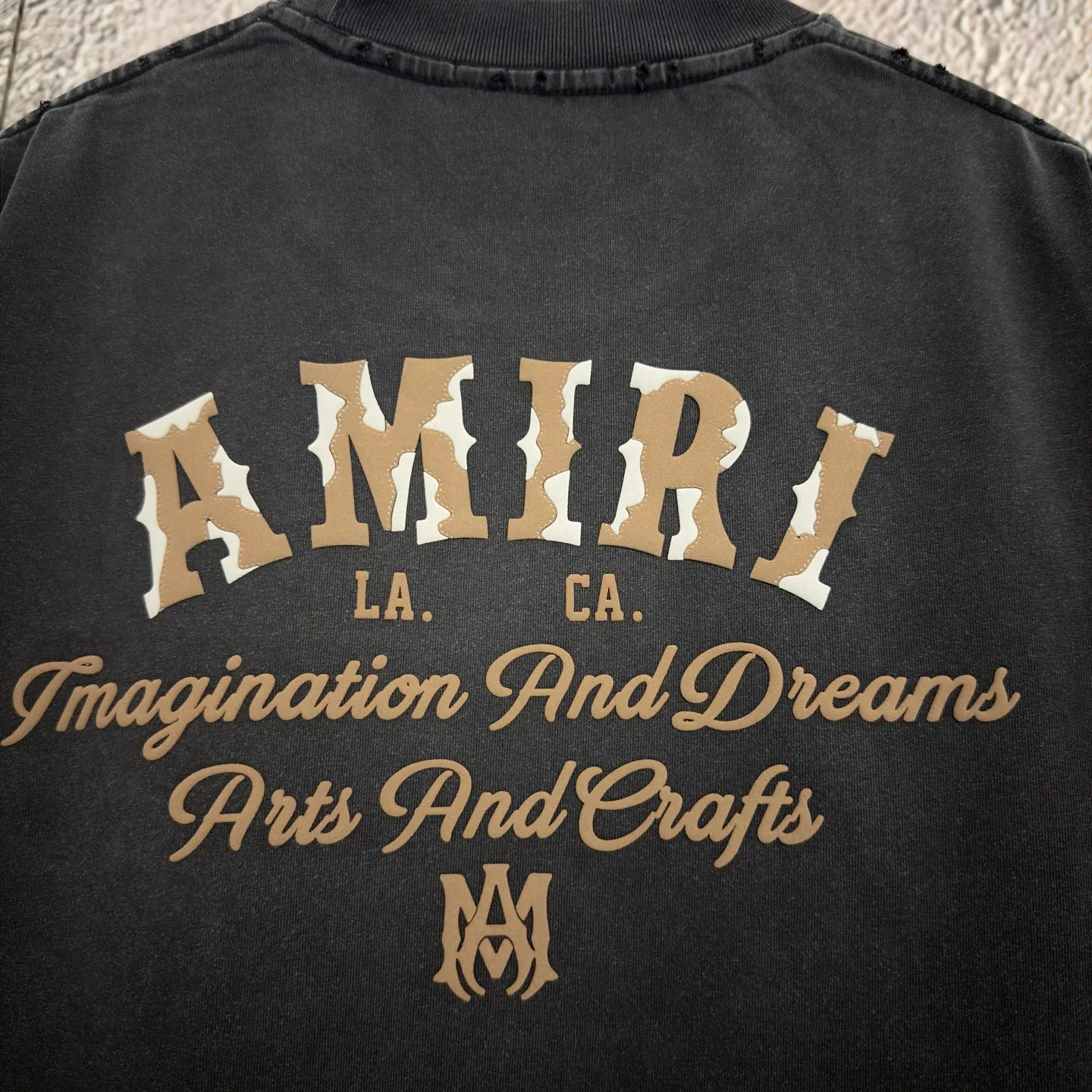 P170 𝙉𝙚𝙬⚜️AMl Amy》 2026 spring and summer new short-sleeved T-shirt, heavyweight pure cotton, washed and distressed, flocked and foamed letter personalized style Color: White Gray Purple Black Size: S M L XL XXL