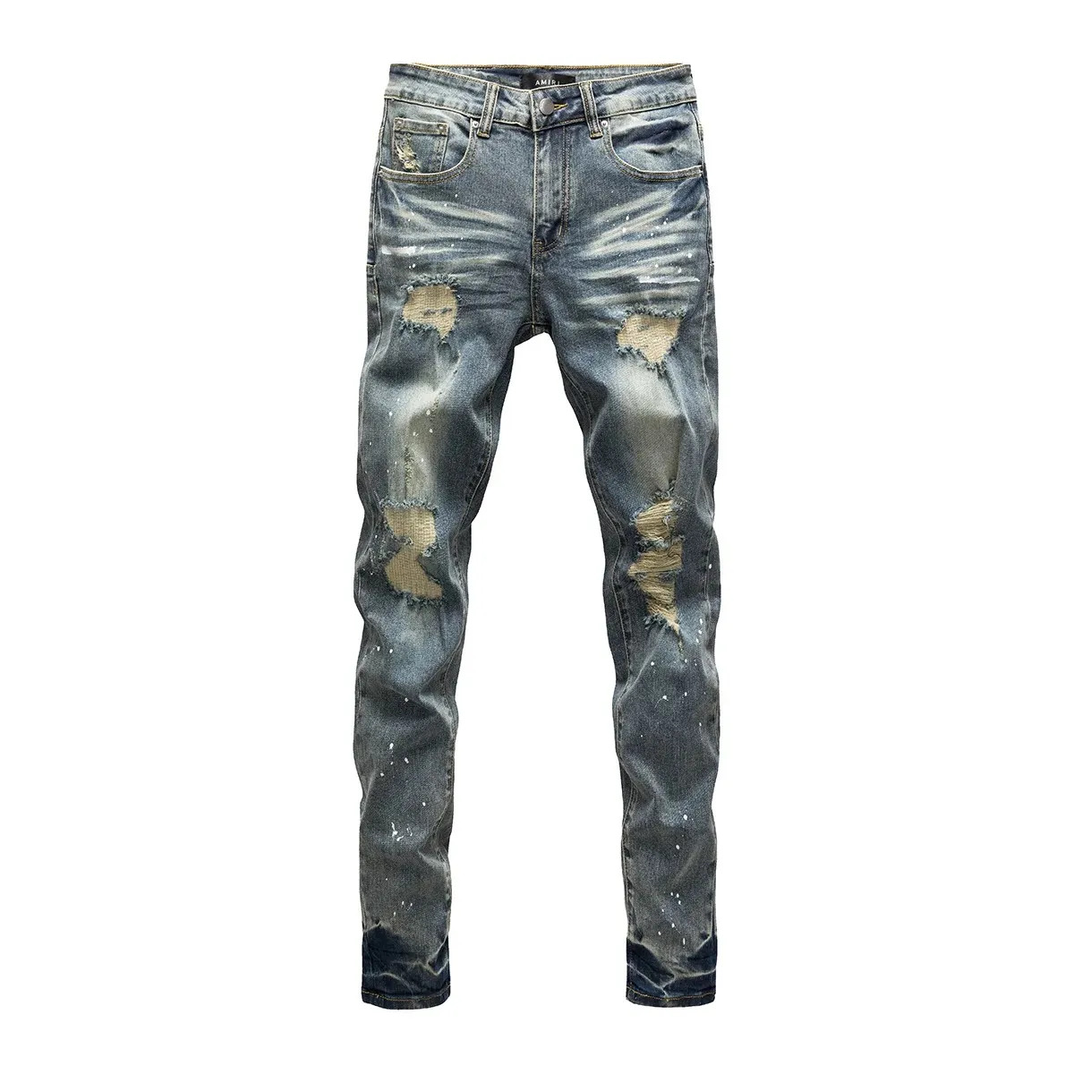 #N27 P246💰 (Top version) AMIRI hot high street jeans slim fit stretch washed knife cut trousers for men AMIRI amiri is transliterated as Emil, which is the name of the founder. Mike Amiri, the founder of amiri, grew up in Los Angeles, USA. He was influenced by local street culture and Punk Rock since childhood, so he founded the amiri brand named after himself. A variety of trendy brand clothing meets the needs of different trendy players. Amiri clothing has novel and unique styles and is a well-known street brand in the United States. The styles and styles of many clothes are loved by many street photographers. The various clothing styles meet the dressing needs of different people, show their unique temperament, and show the trend of dressing. amiri's jeans are relatively famous. Not only do they have many styles, but the quality of the jeans is also very good. Many celebrities have also worn amiri brand jeans. Color: Picture color Size: 28, 30, 32, 34, 36 28 30 32 34 36 Waist 71 76 81 86 91 Qianlang 26.5 27.5 28.5 29.5 30.5 Hou Lang 37 38 39 40 41 Foot 14 14.8 15.6 16.4 17.2 Foreign Minister 100 102 104 106 107
