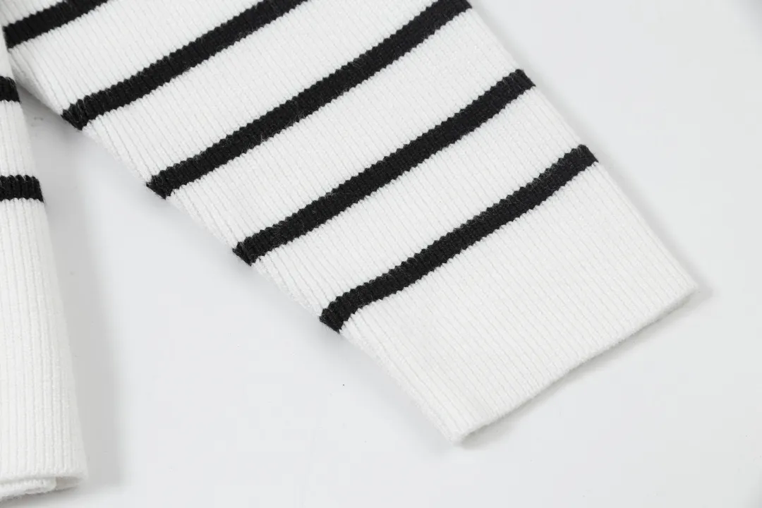 8181# Ami Paris 2024 autumn and winter new designer ami letter embroidered striped knitted lapel wool POLO collar pullover sweater for men and women. Color: White Size S-XL