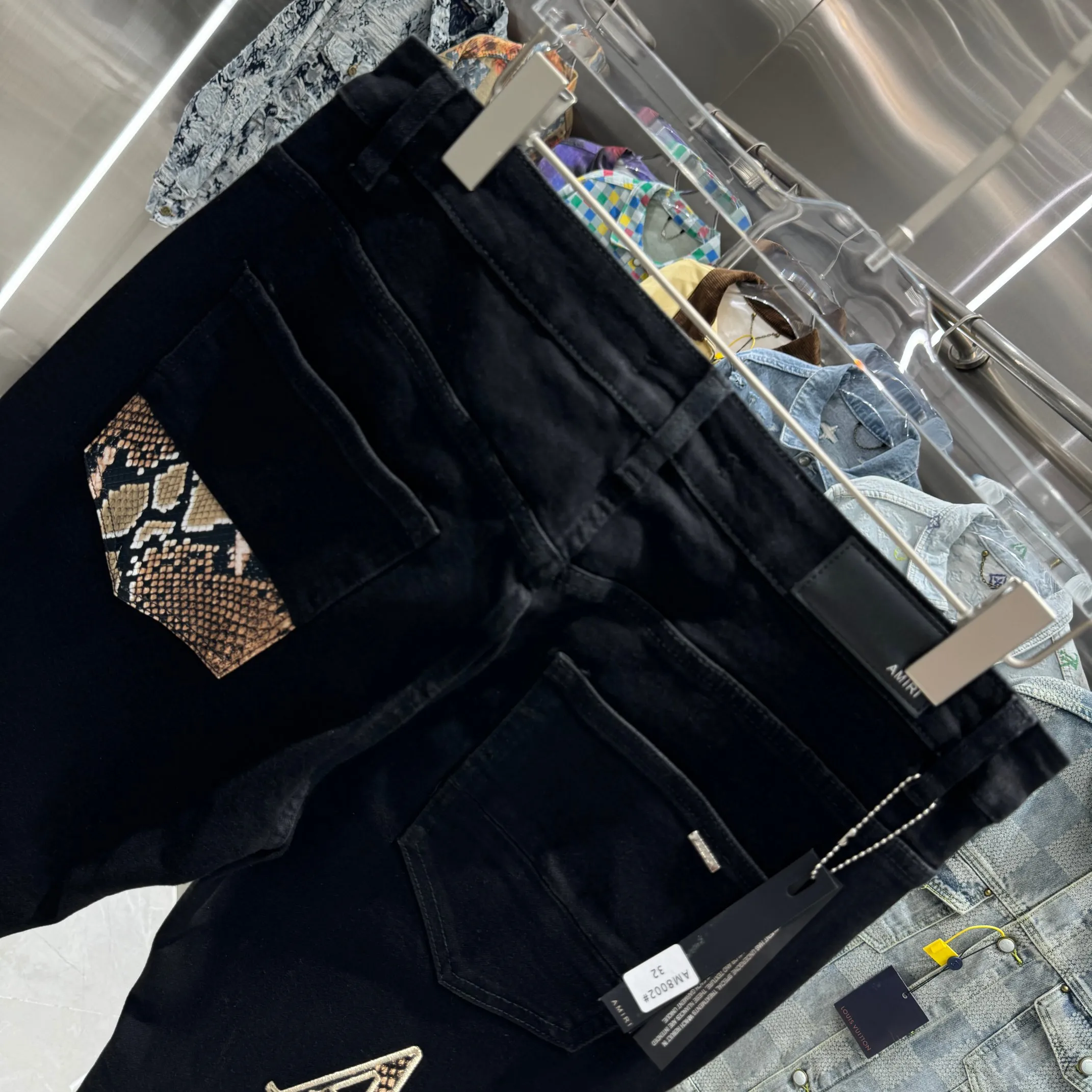 P290 Amiri letter embroidered slim fit stretch jeans Color Black Size 30 32 34 36 38