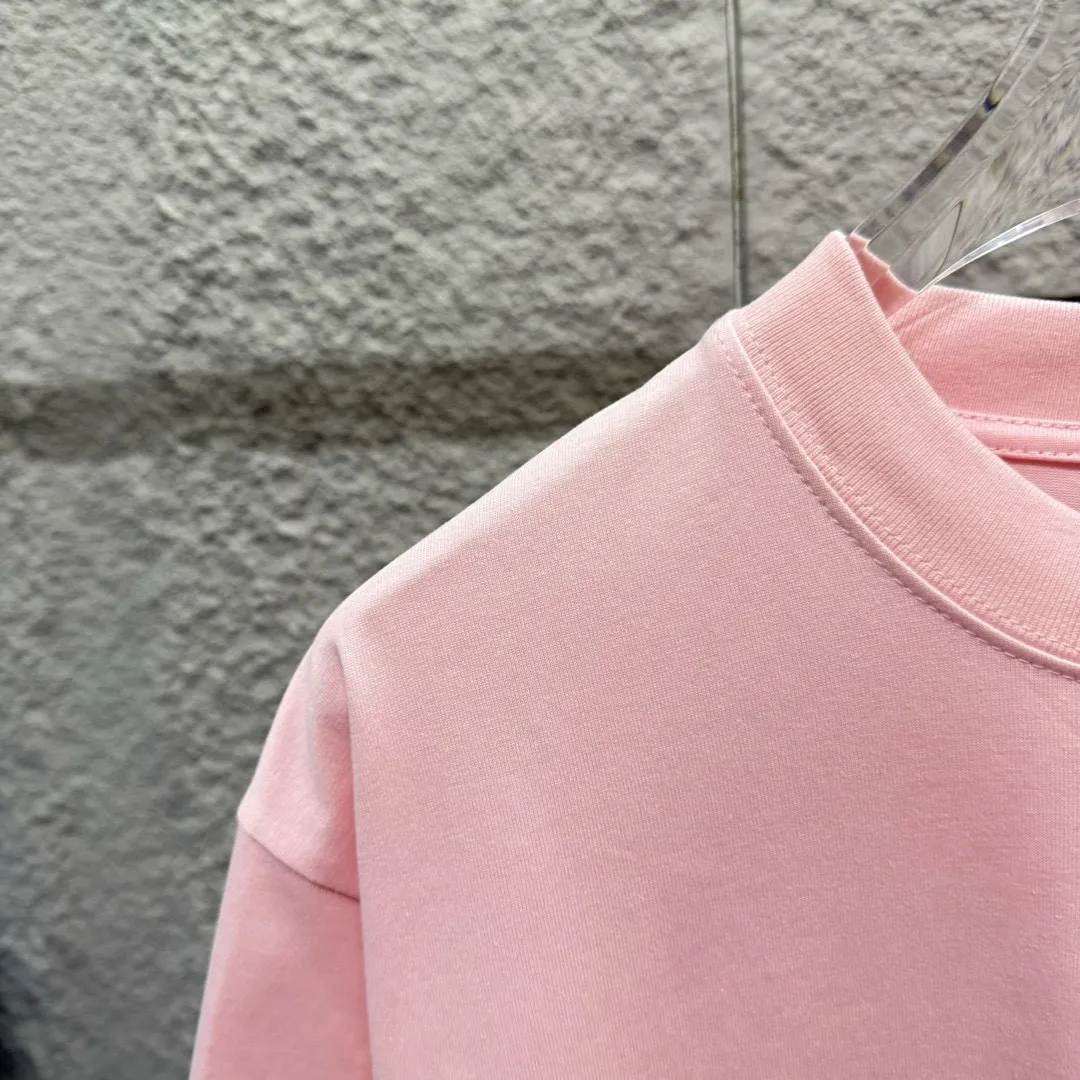 🅿️180 Ami* 2025 Spring and Summer New Style Embroidered Circle Little Love Customized Double Yarn Plain Cotton Fabric Short Sleeve T-shirt Unisex Color: Black White Light Blue Light Pink Size: S (90-130 catties) M (120-150 catties) L (140-165 catties) XL (160-180 catties) XXL (180-210 pounds)