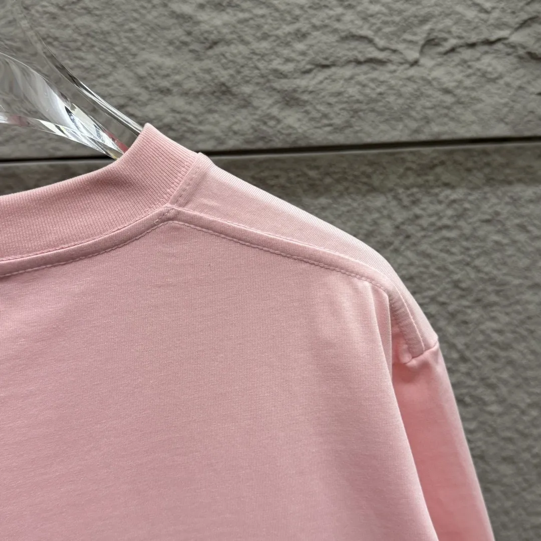 🅿️180 Ami* 2025 Spring and Summer New Style Embroidered Circle Little Love Customized Double Yarn Plain Cotton Fabric Short Sleeve T-shirt Unisex Color: Black White Light Blue Light Pink Size: S (90-130 catties) M (120-150 catties) L (140-165 catties) XL (160-180 catties) XXL (180-210 pounds)