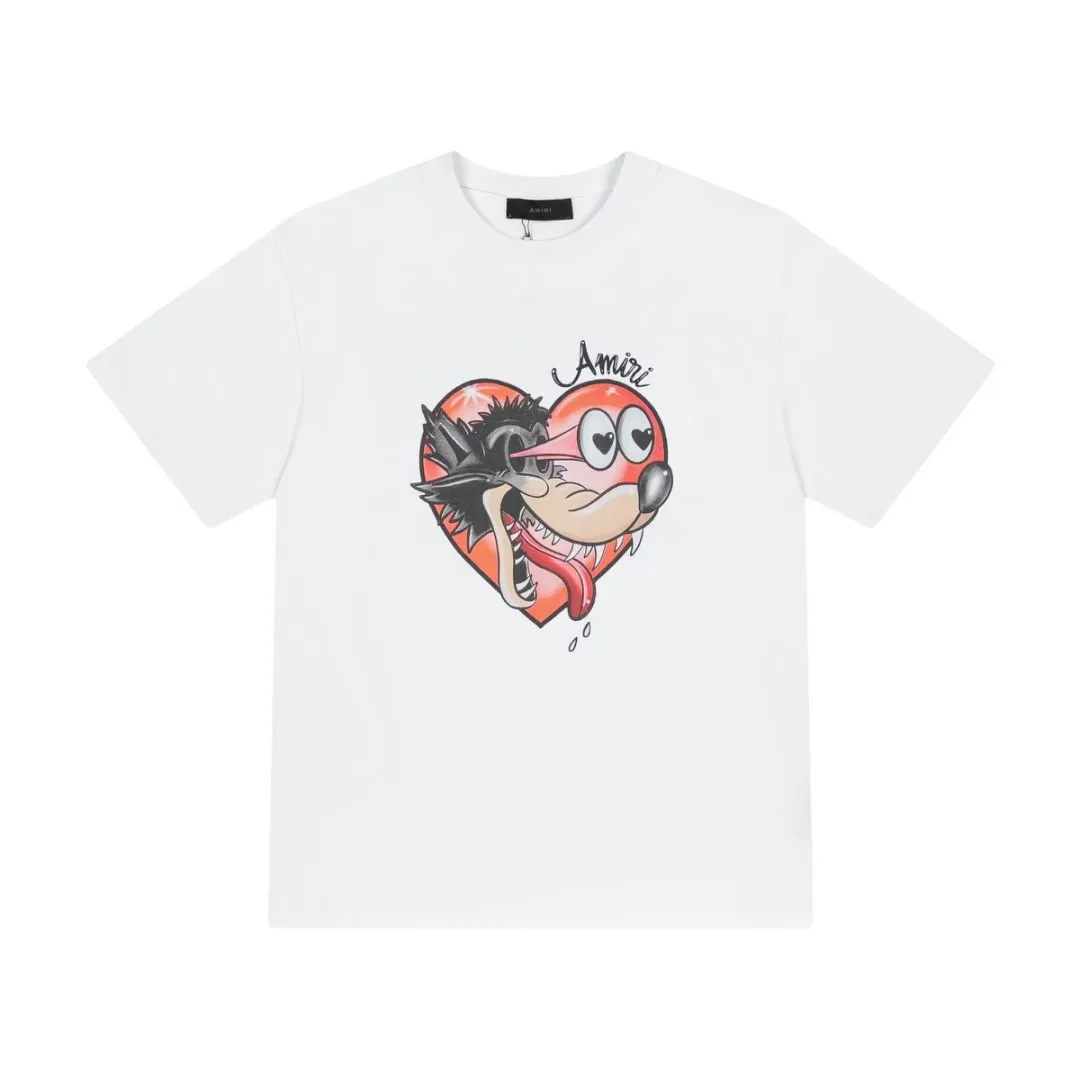 8035#P170, AMIRI cartoon logo, digital direct printing printed washed loose version of T-shirt, made of 300g heavy fabric, color: black, white, size: S M L XL