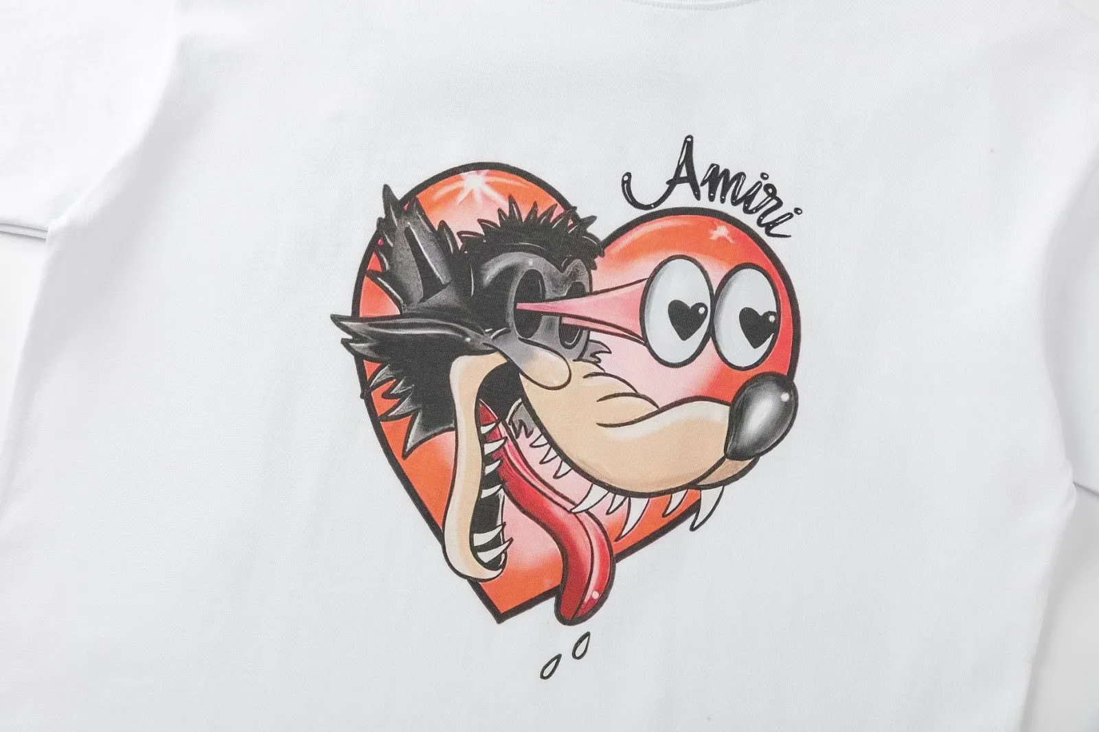 8035#P170, AMIRI cartoon logo, digital direct printing printed washed loose version of T-shirt, made of 300g heavy fabric, color: black, white, size: S M L XL