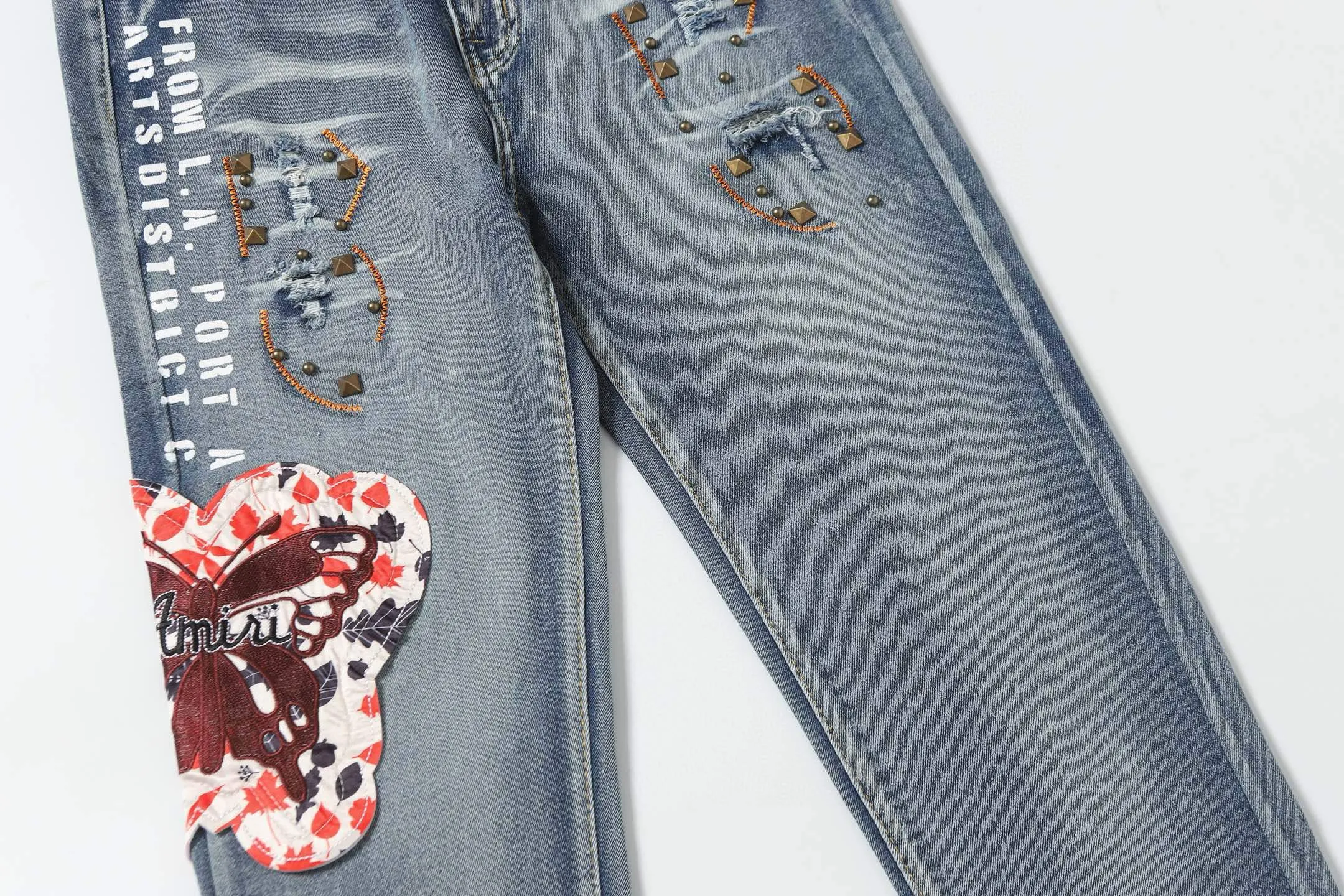P270 AMIRI patch embroidery jeans trousers AMIRI high street basic ripped jeans trousers Color: Picture color Code number: 28-36