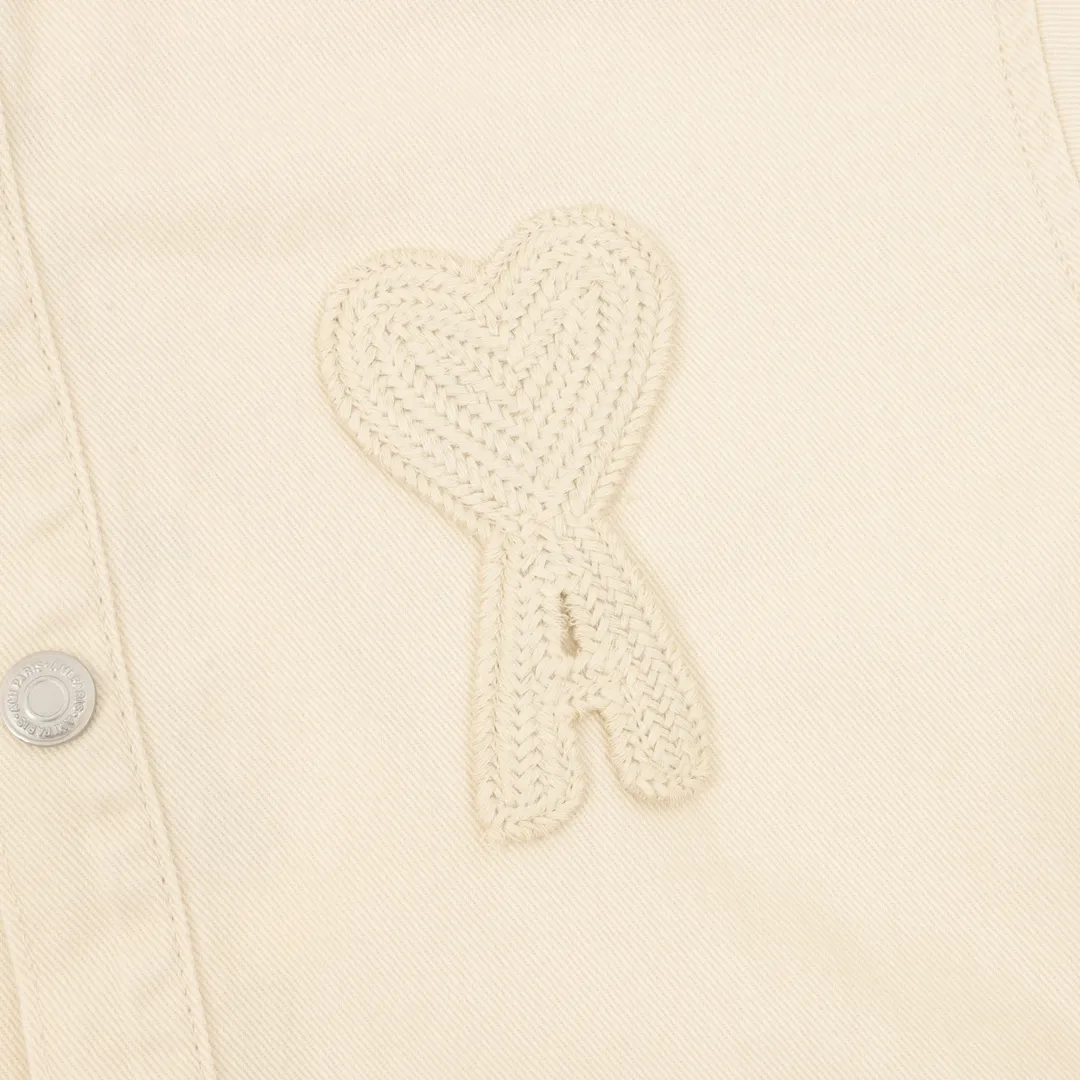 🅿️540 AMI PARIS 25 new autumn and winter woven love embroidered long-sleeved denim loose casual lapel jacket, buttons decorated with LOGO YP, can be worn by men and women, dropped shoulder length, color: apricot, apricot red heart, denim basket size: S-XL