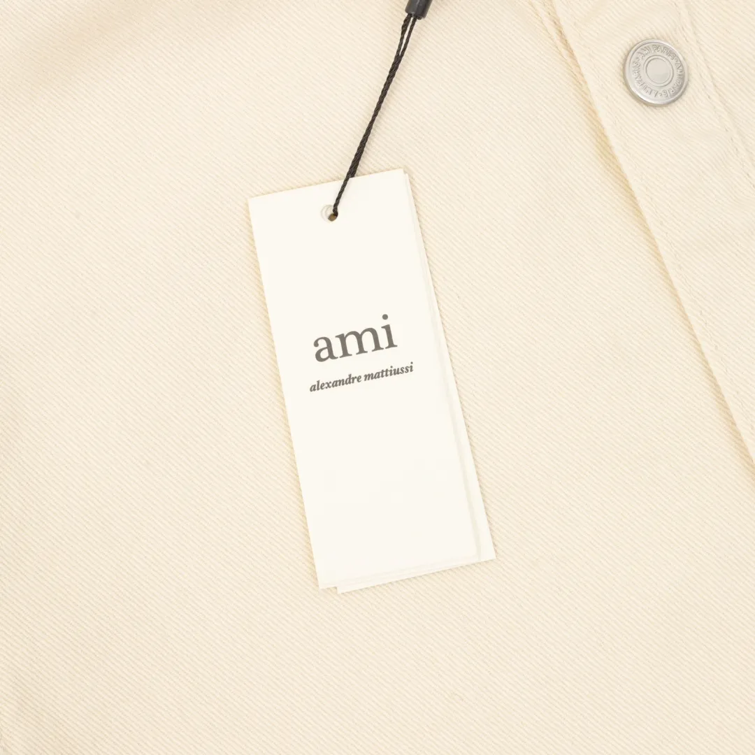 🅿️540 AMI PARIS 25 new autumn and winter woven love embroidered long-sleeved denim loose casual lapel jacket, buttons decorated with LOGO YP, can be worn by men and women, dropped shoulder length, color: apricot, apricot red heart, denim basket size: S-XL
