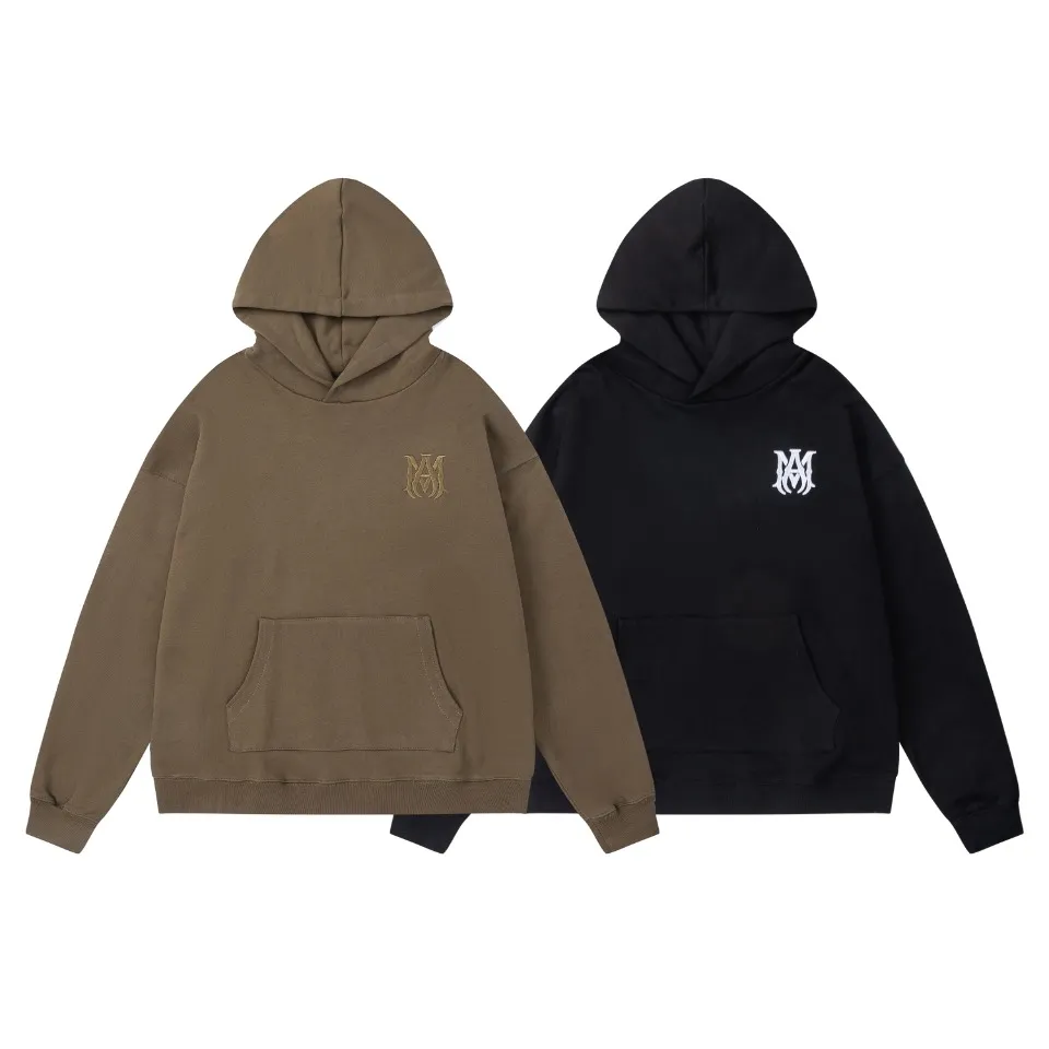 7020#P300AMIRI cross letter embroidery, hooded pullover long-sleeved tops, jackets, sweatshirts, men's and women's trendy high street designers. Color: black, coffee. Size;S M L XL