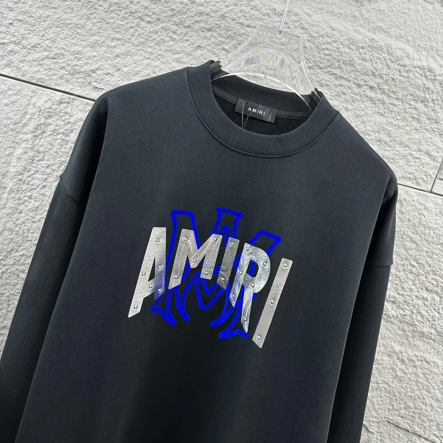 P220 Amiri* 2025 early autumn and winter new long-sleeved sweatshirt, classic letter silicone technology + three-dimensional flocking, custom terry fabric, round neck pullover, same style for men and women Color: black white Size: S (90-130 catties) M (120-150 catties) L (140-165 catties) XL (160-180 catties) XXL (180-210 pounds)