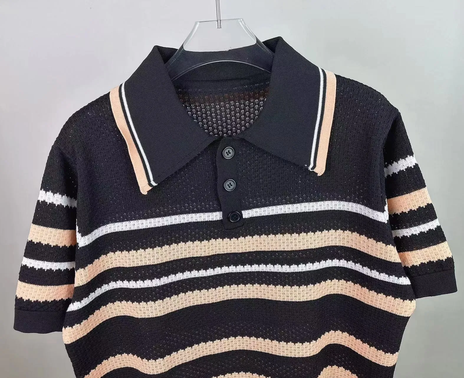 P200 🎉AMIRI new sweater short-sleeved POLO shirt, thin and breathable, embroidered hem, color: green black number: S M L XL XXL