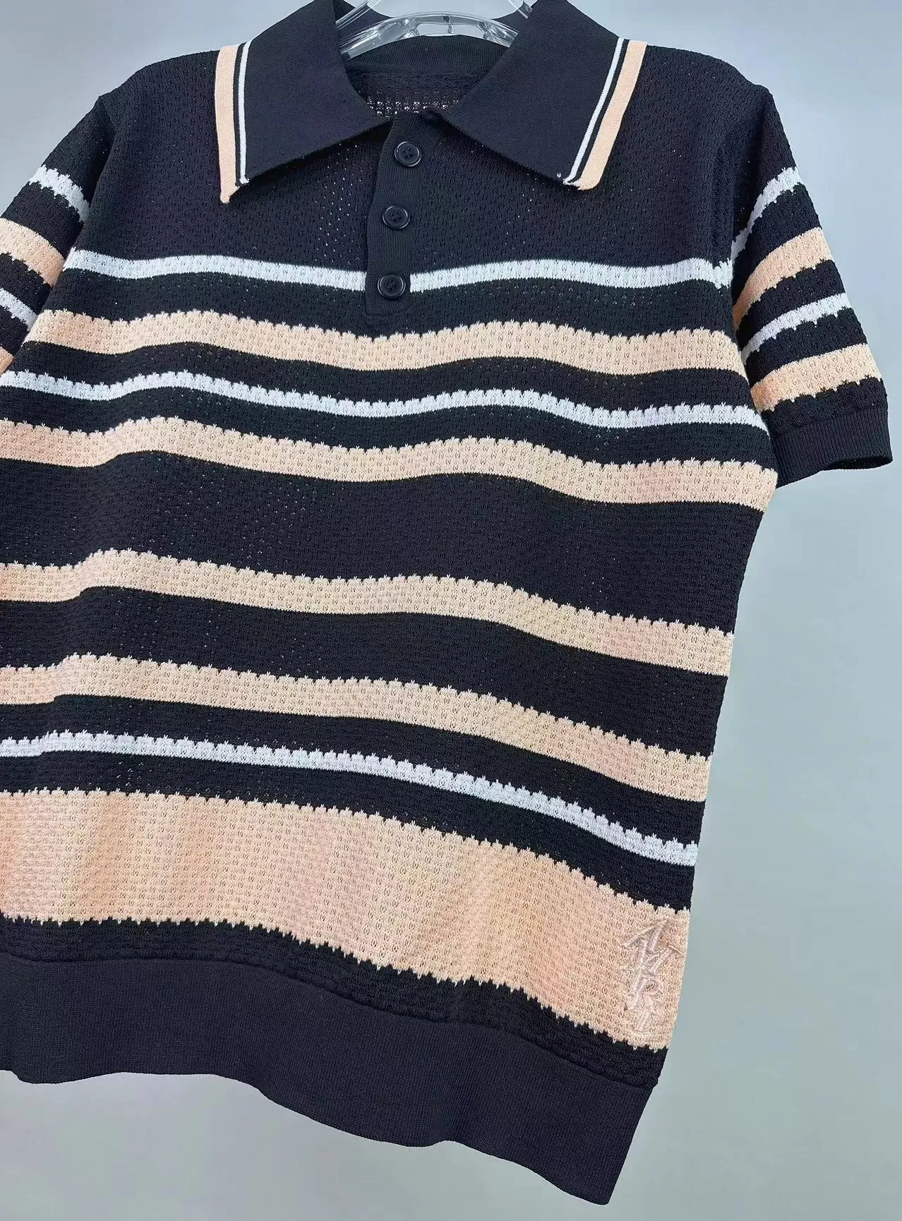 P200 🎉AMIRI new sweater short-sleeved POLO shirt, thin and breathable, embroidered hem, color: green black number: S M L XL XXL